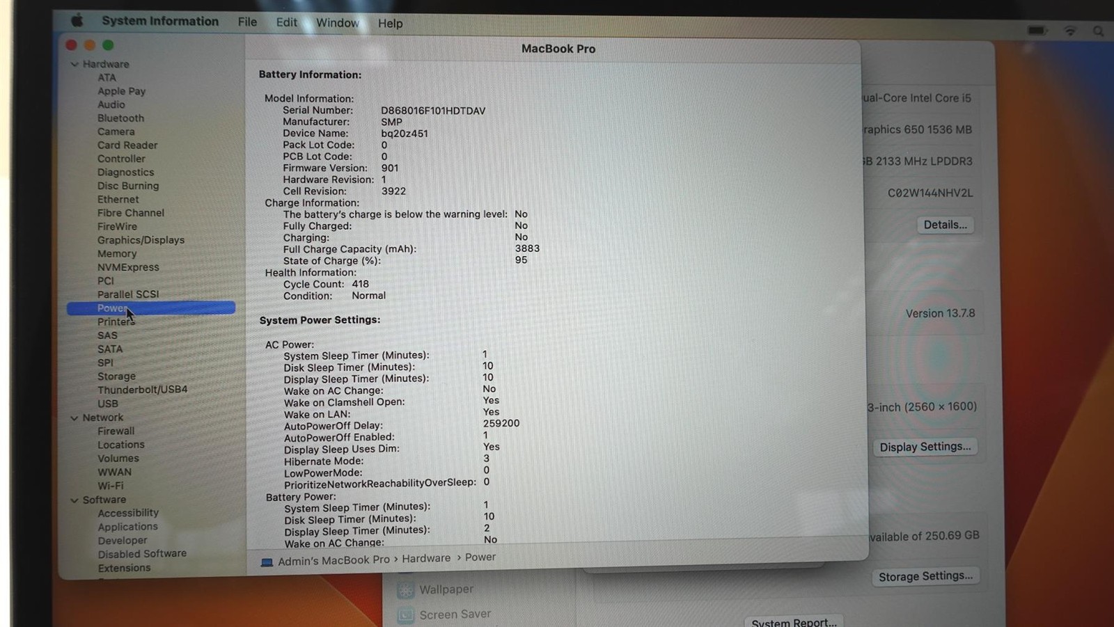 Apple MacBook Pro 2017 A1706 13.3″ i5-7267U 3.1GHz 8GB 256GB Ventura