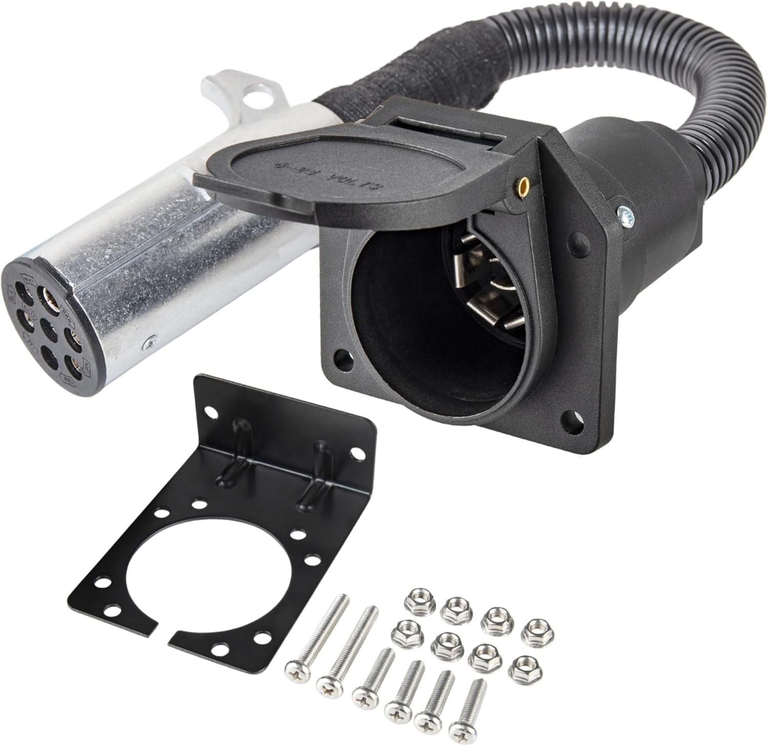 7 Pin round to 7 Pin Flat Adapter for Tractor Towing, 7 Pole round to 7 Way RV B