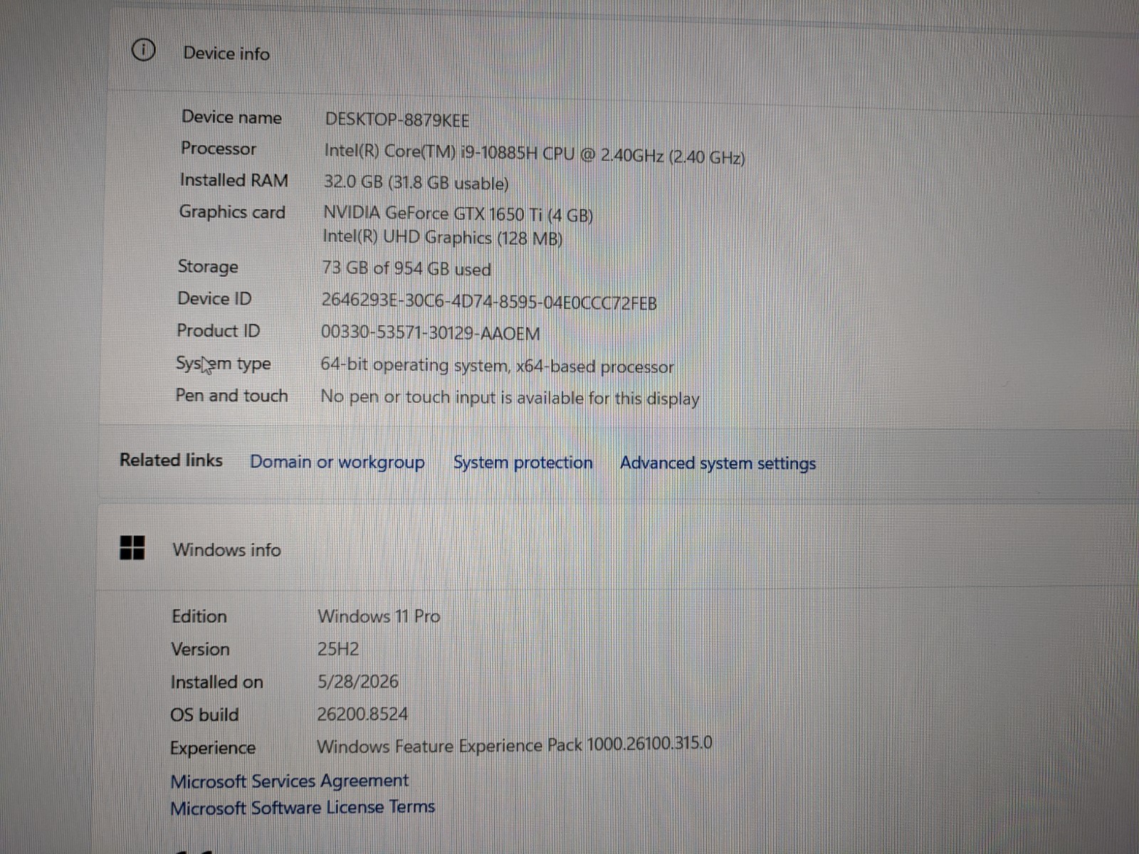 Dell XPS 15 9500 – Core i9-10885H | 32GB DDR4 | 1TB NVMe | GTX 1650 Ti 4GB | W11