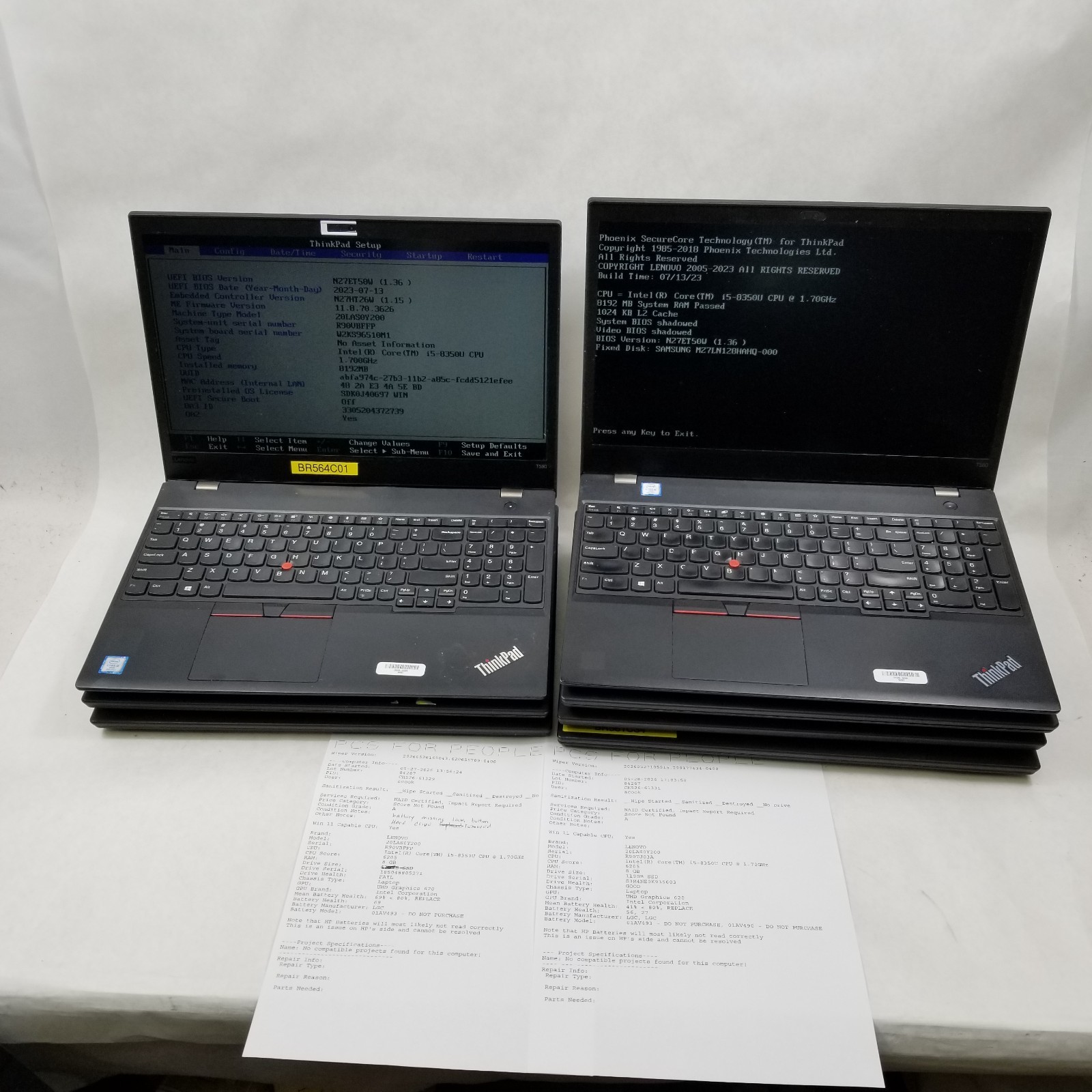 Lot of 7 Lenovo ThinkPad T580 15.6″ Laptop Mixed Specs Core i5 / i7 *Read*