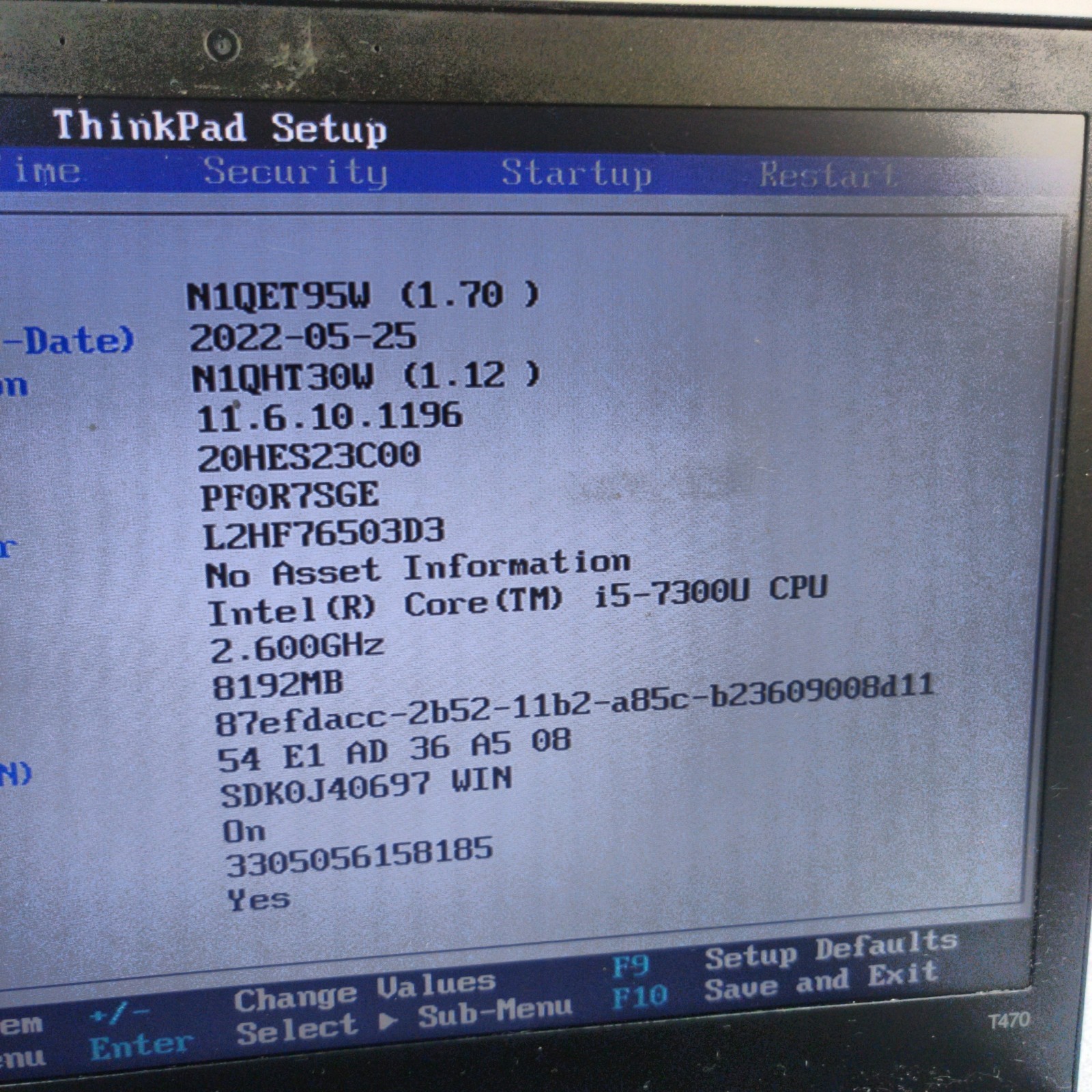 Lenovo ThinkPad T470 (14”) Core i5-7300U 8GB DDR4 NO SSD/OS/AC ADAPTER/BATTERY