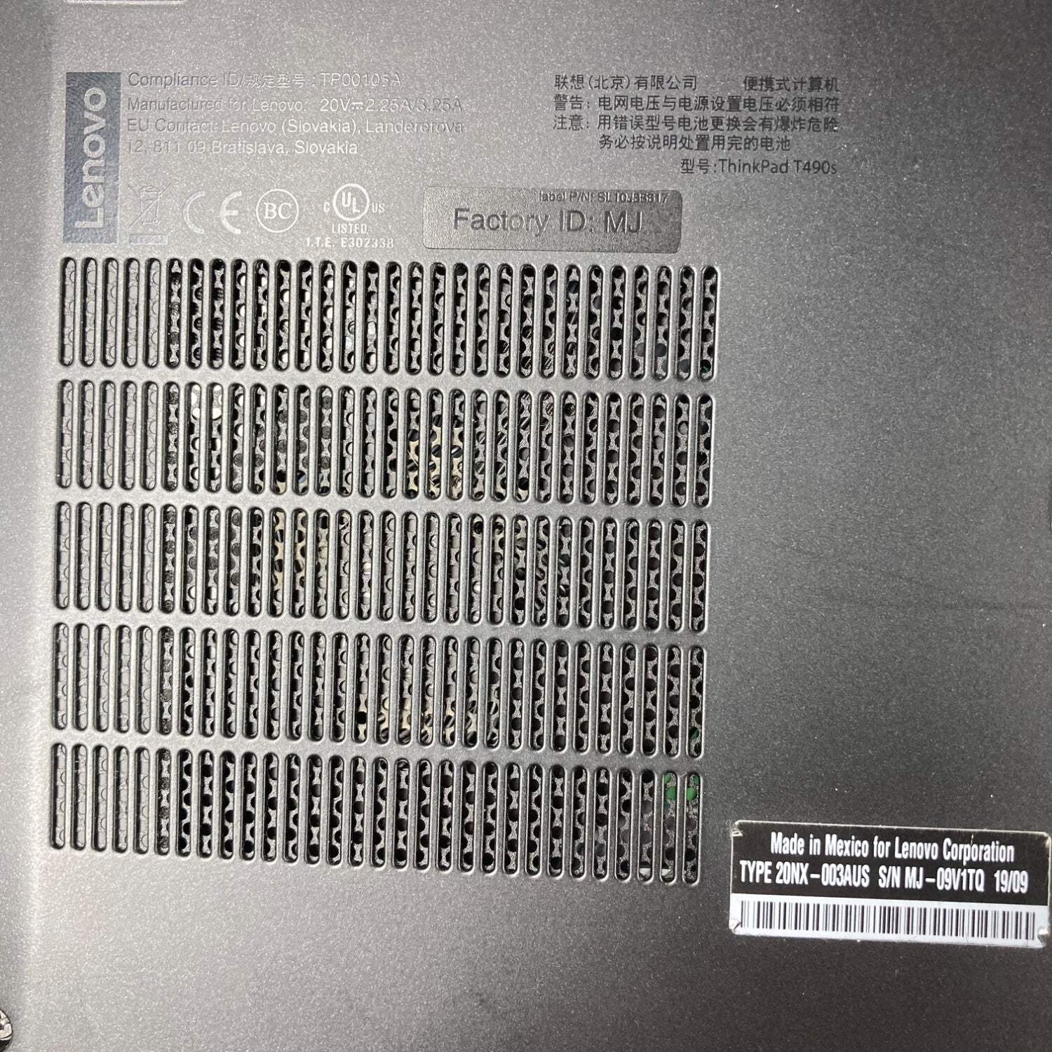 Lenovo ThinkPad T490s 14″ i5-8365U 1.6GHz 8GB RAM NO SSD NO OS BAD BATTERY