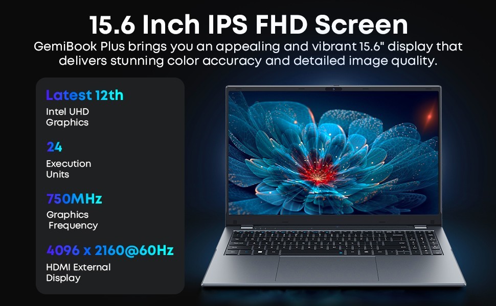 CHUWI 15.6” GemiBook Plus Laptop Intel N100 8GB DDR5 256GB SSD Windwos 11 PC