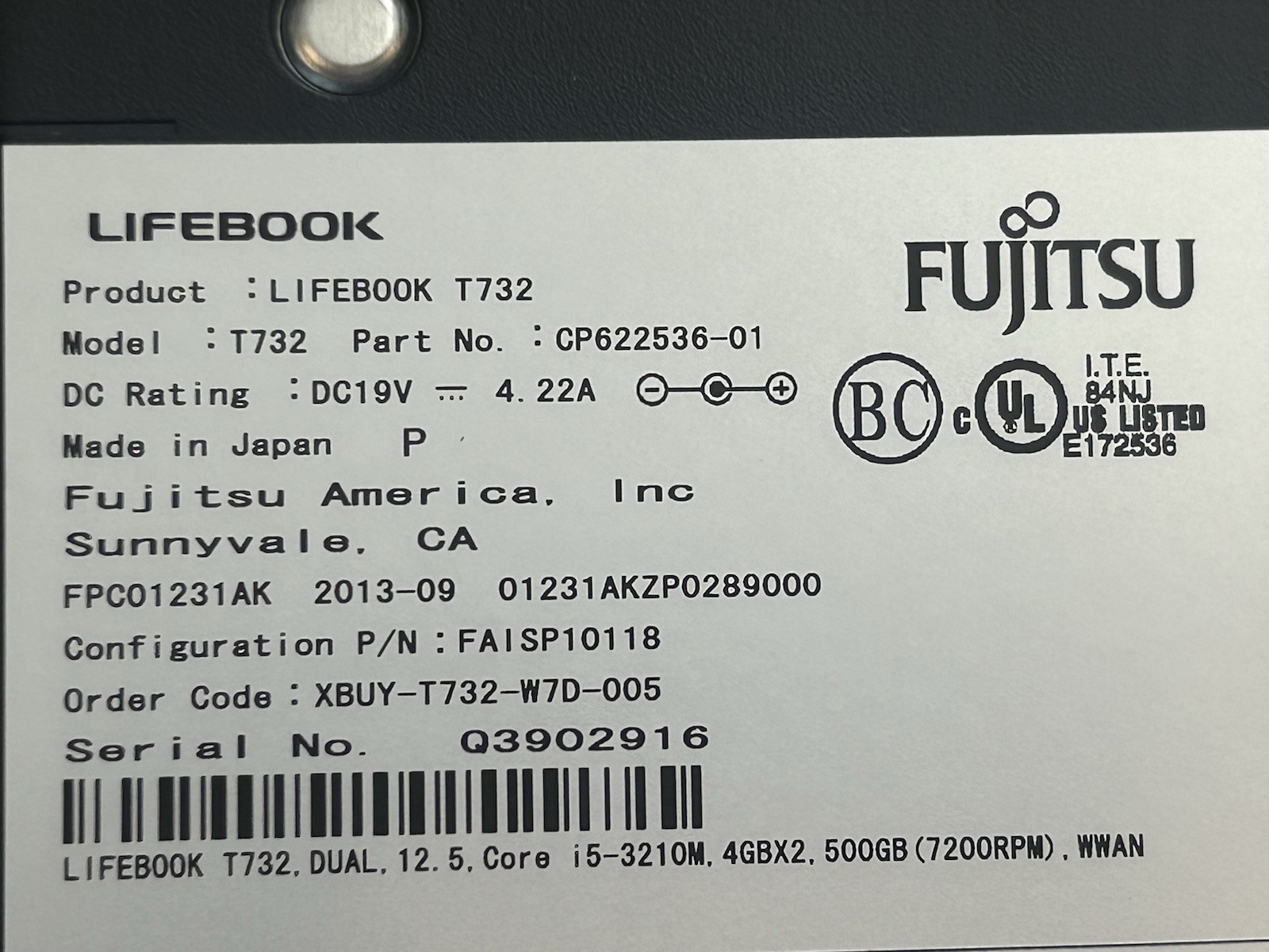 Fujitsu Lifebook T732 12.5″ i5-3210M 8GB 500GB XP Touchscreen Tablet Laptop READ
