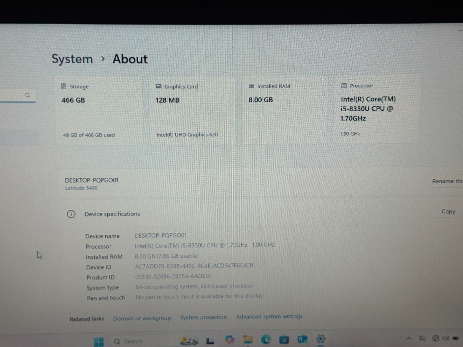 Dell Latitude 5490 14″ Intel Core i5-8350U 1.70GHz 8GB RAM 500GB HD Win 11 Pro