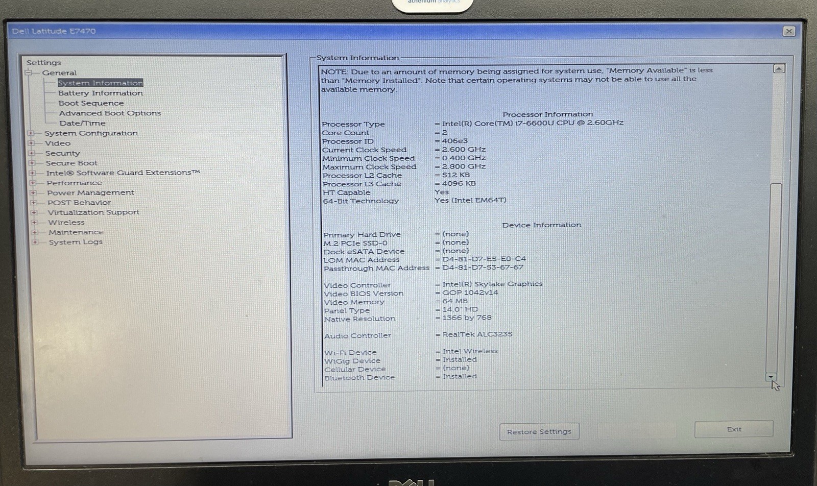 Dell Latitude E7470 Intel Core i7-6600U@2.60GHz 8GB Ram NO SSD/HDD/OS