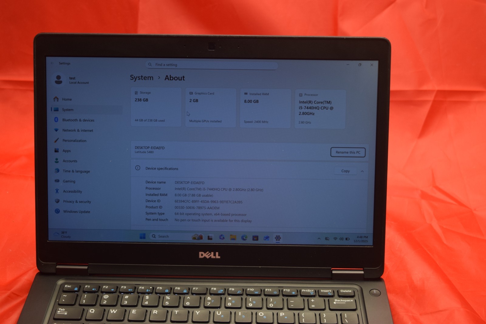 BROKEN KEYBOARD Dell Latitude 5480 14 Laptop Intel Core i5-7440HQ 2.80GHz