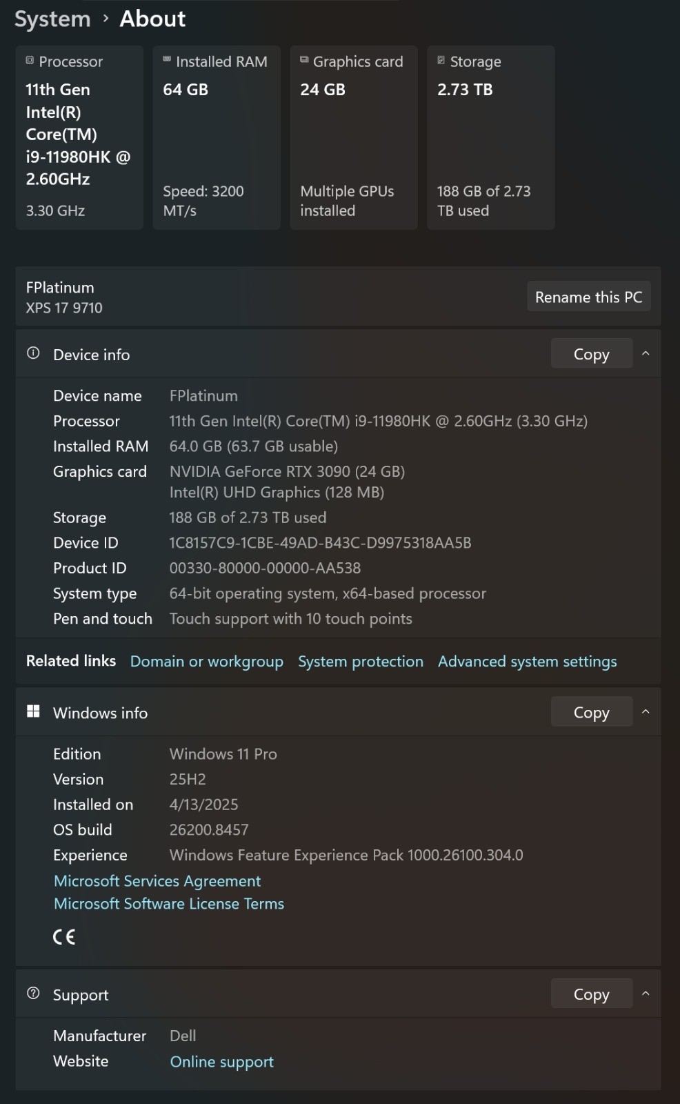Dell XPS 17 9710 Touch | i9, 64GB RAM, 3TB NVMe + AORUS RTX 3090 eGPU Bundle
