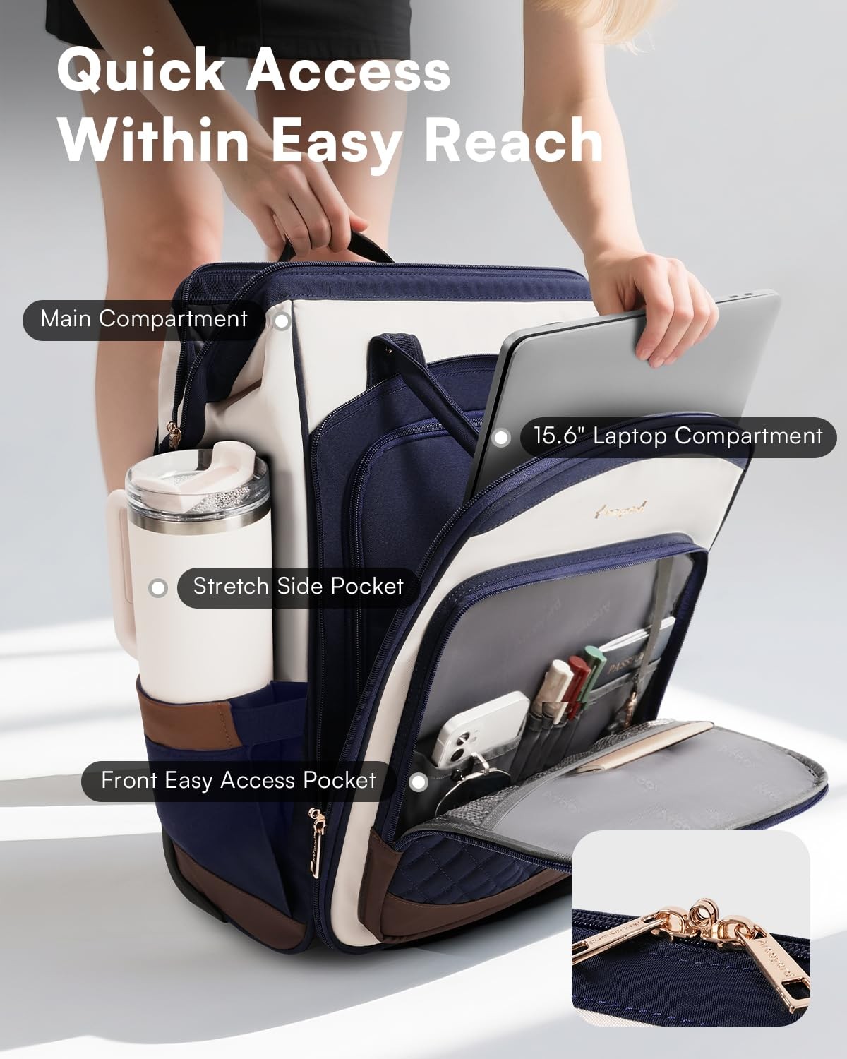 Rolling Backpack for Women, Travel Backpack with Wheels, Vertical Storage Wheele