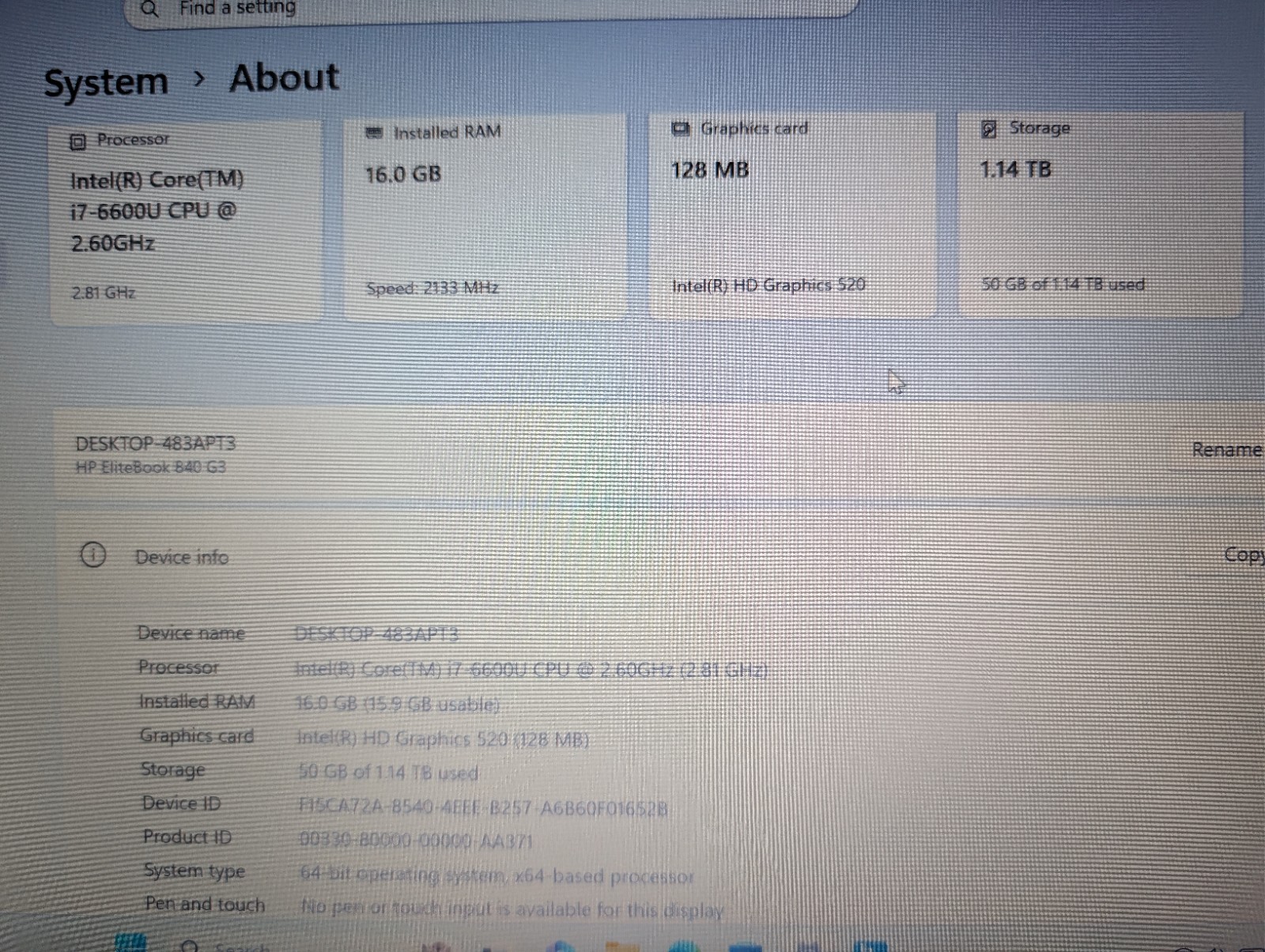 HP ELITEBOOK 840 G3 | i7-6600U 16GB RAM 256GB SSD + 1TB HDD | FHD Backlit Win 11
