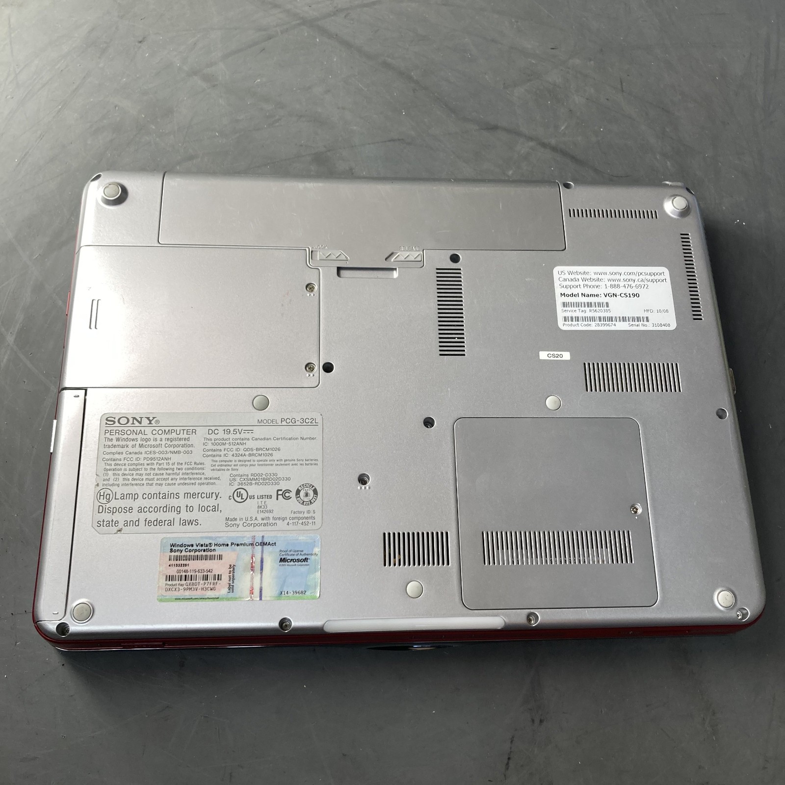 RED Sony Vaio VGN-CS190 14.1″ Laptop Core 2 Duo 2GHz 3GB RAM 250GB HDD Vista