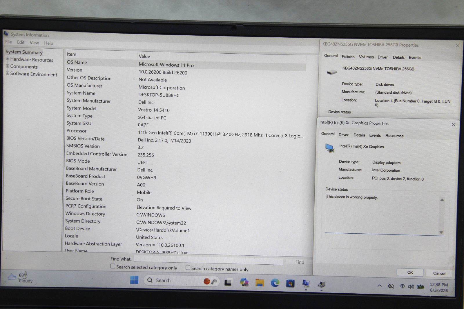 Dell Vostro 14 5410 14″ Laptop i7-11390H 16 GB RAM 256 GB SSD Win 11 w/Charger