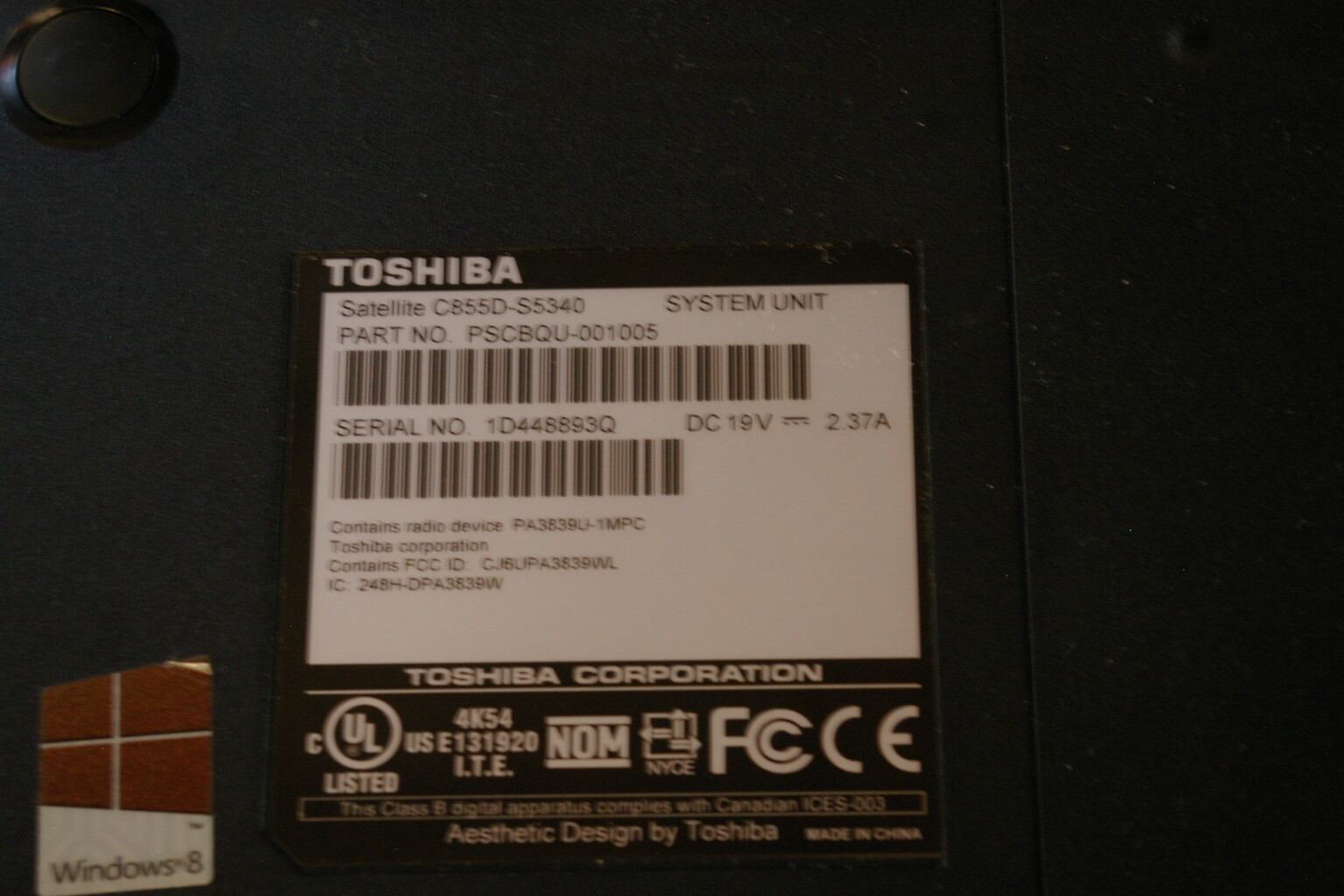 Latest 22H2 Version Windows 10PRO Toshiba C855D AMD E1 1.40GHZ 4GB RAM 320GB HDD