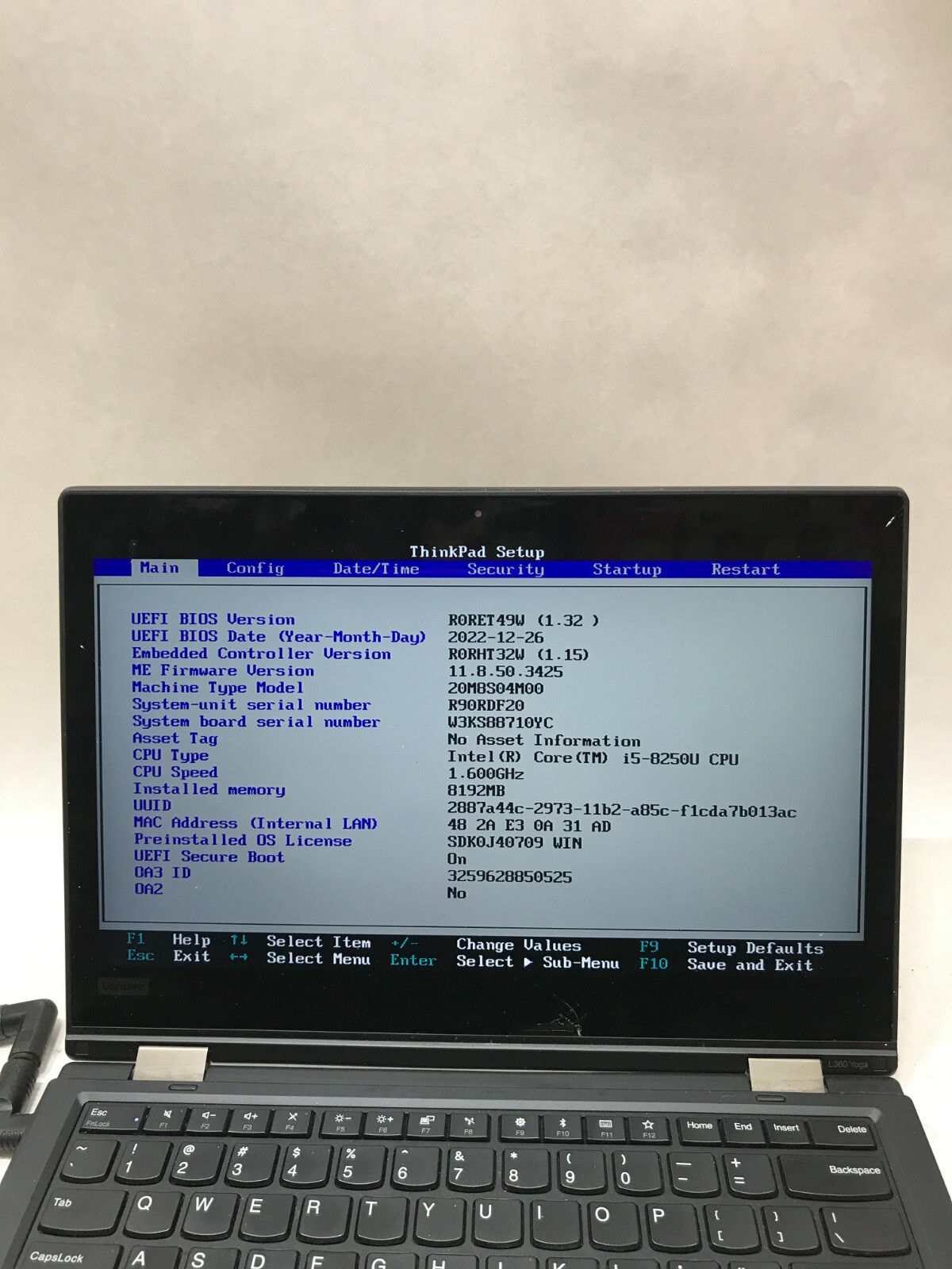 Lenovo ThinkPad L380 Yoga 13″ Intel i5-8250U NO RAM NO HDD Cracked BIOS LOCK DW