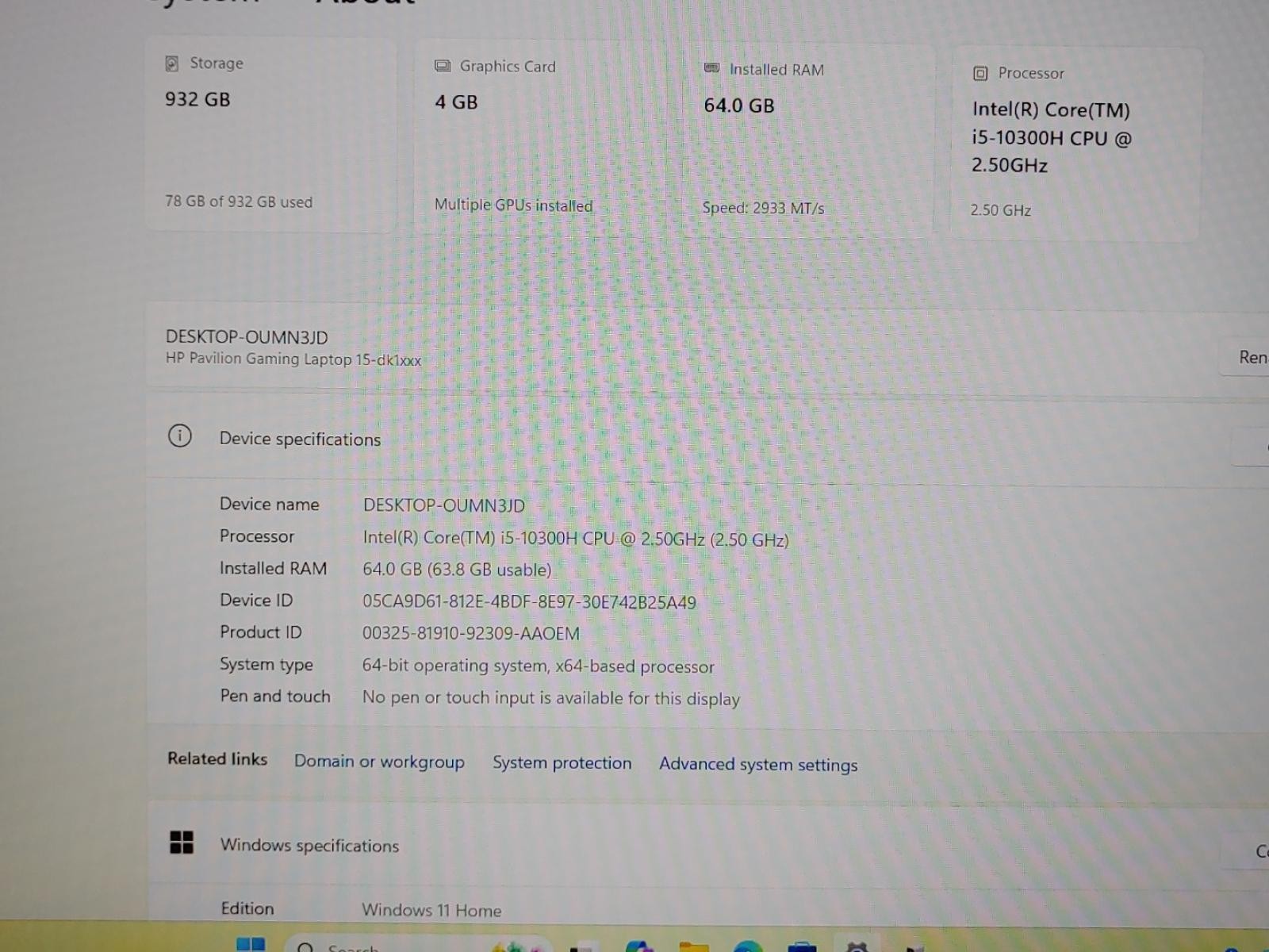 HP Pavilion Gaming 15-dk1008ca 15.6″ i5-10300H 64GB 1TB SSD GTX 1650 Ti *NO A/C*