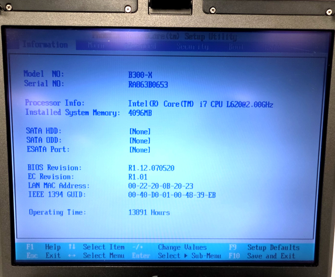 Getac B300 G1| Touch| Intel Core i7-L620| 4GB RAM| No HDD| No OS| 13,891 Hours