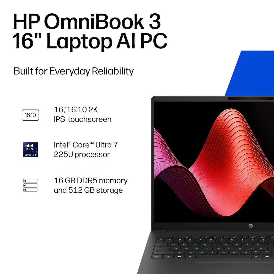 HP OmniBook 3 16″ 2K Touchscreen Laptop Intel Core Ultra 7 / 16GB / 512 SSD New