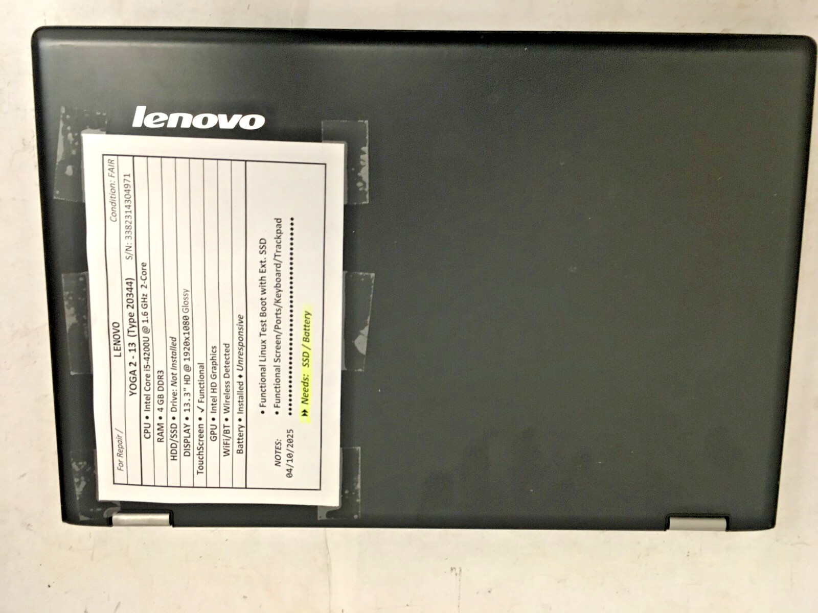 Lenovo Yoga 2 13 (type 20344) 13. 3 inch used laptop for parts/repair