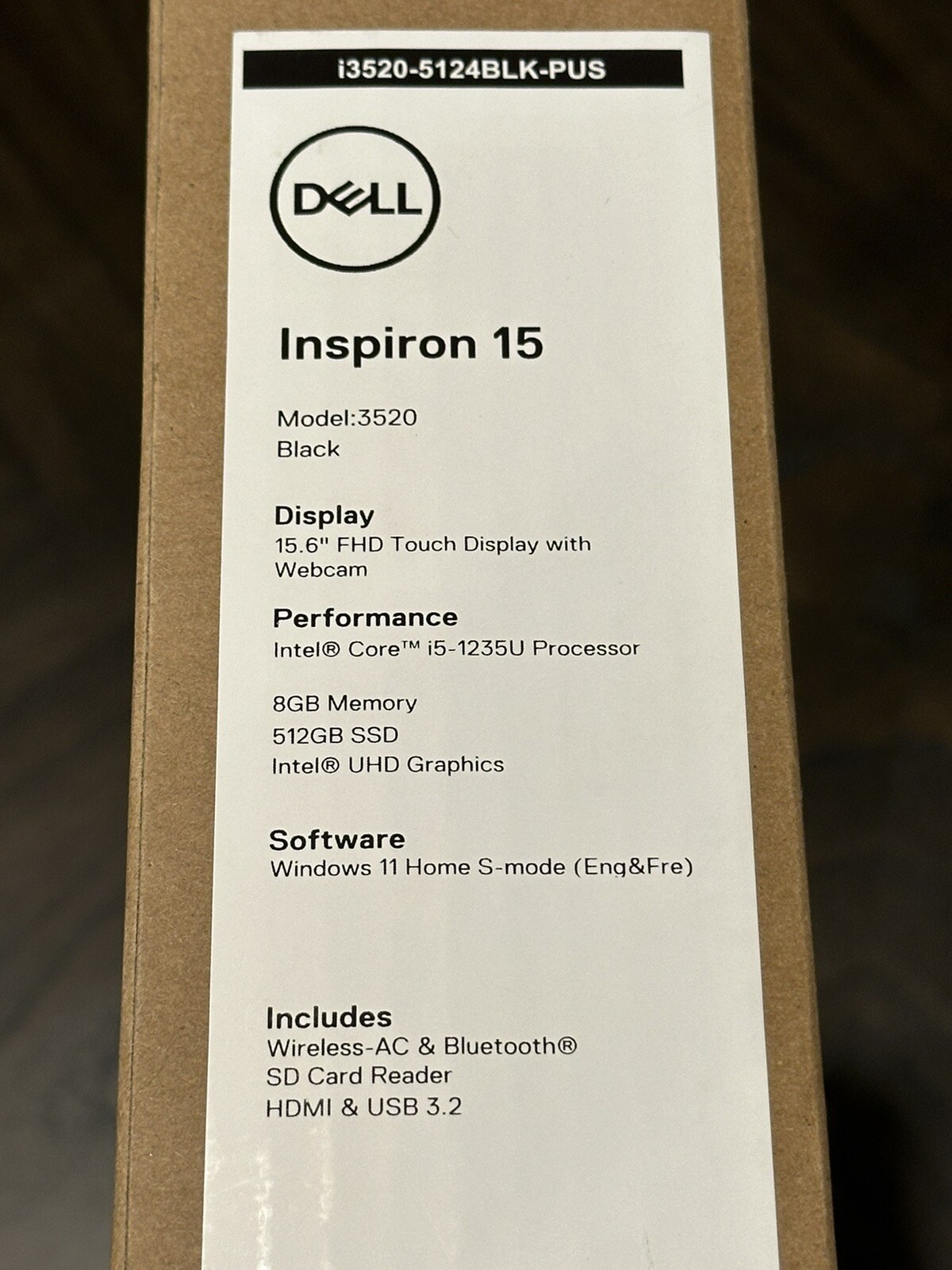 Brand New Dell Inspiron Touch Screen Laptop i5 8GB 512 SSD i3520-5124BLK-PUS