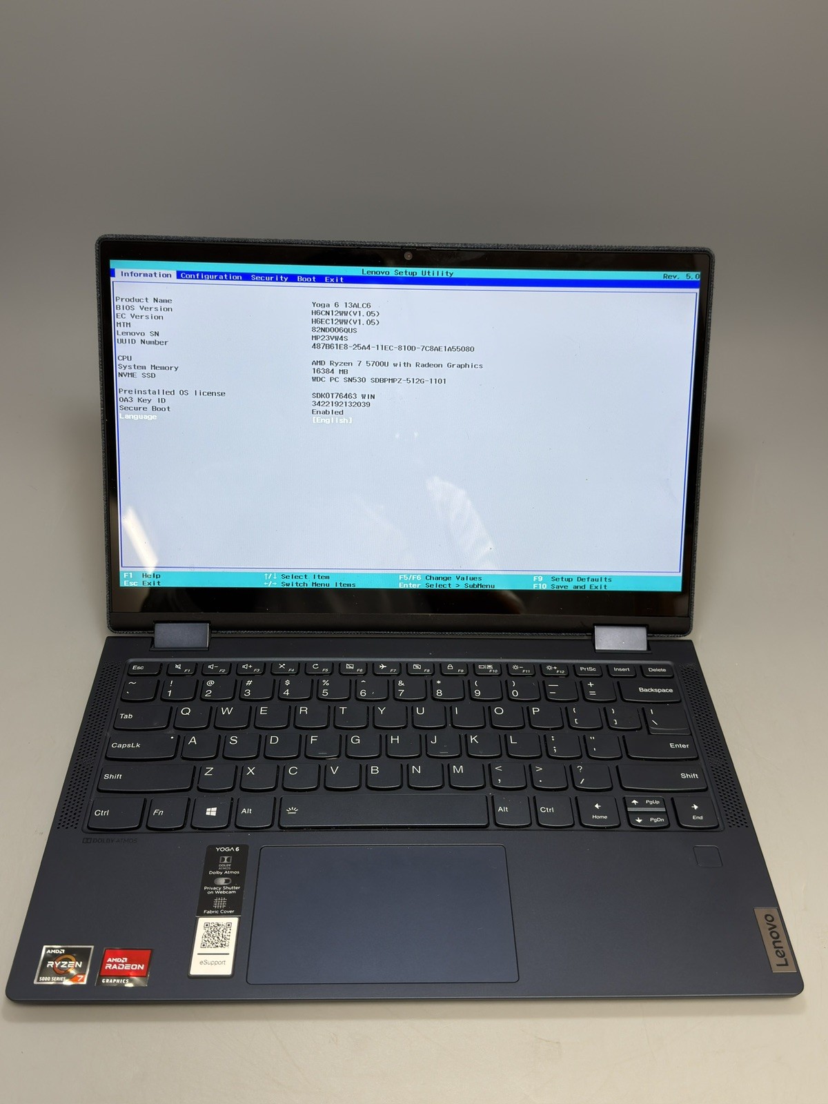 Lenovo Yoga 6 13ALC6 AMD Ryzen 7 5700U 16GB RAM 512GB SSD Win 11