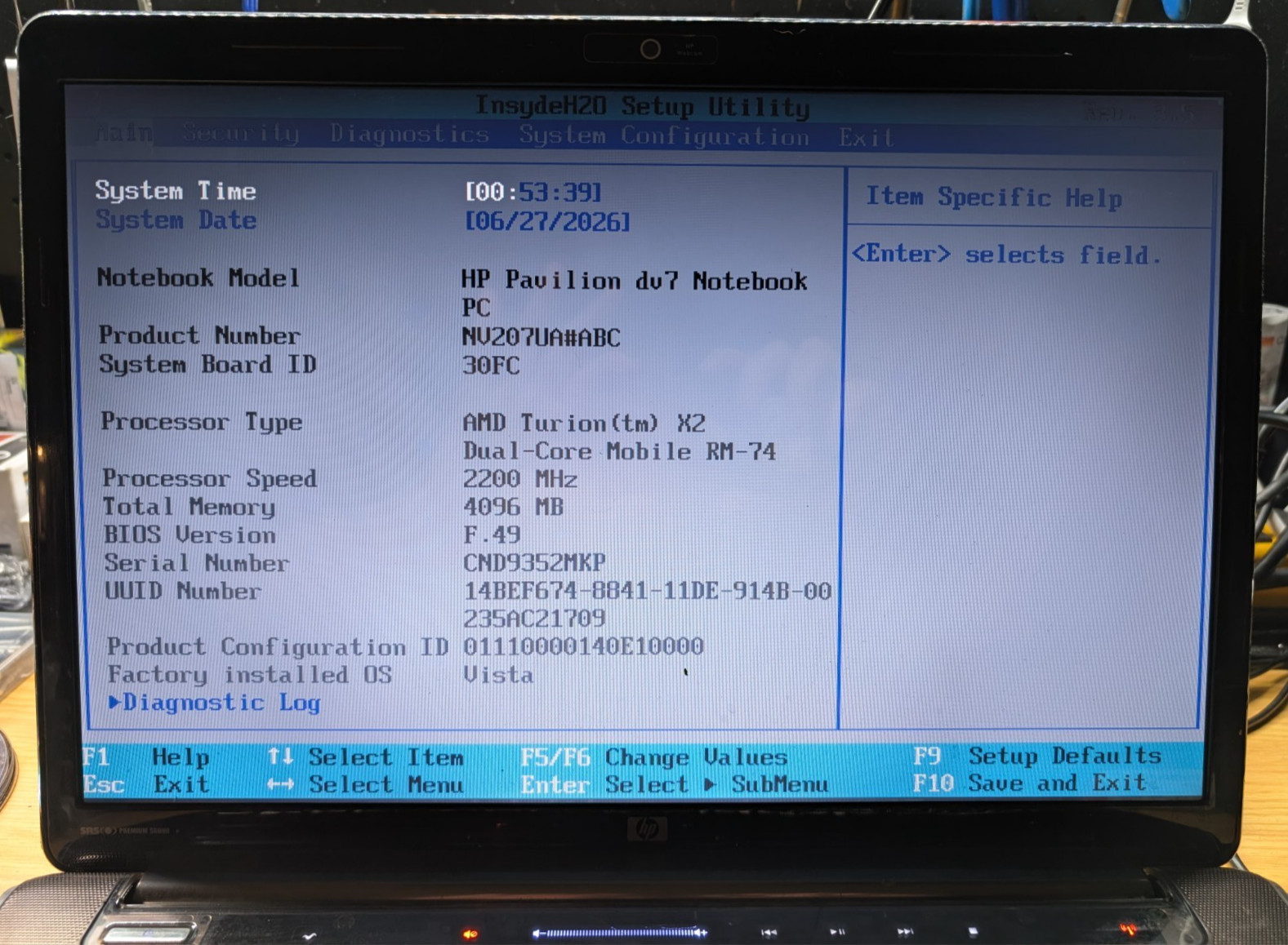 HP Pavilion dv7 Laptop AMD Turion II 2.20GHz 4GB RAM 500GB HDD Windows Vista