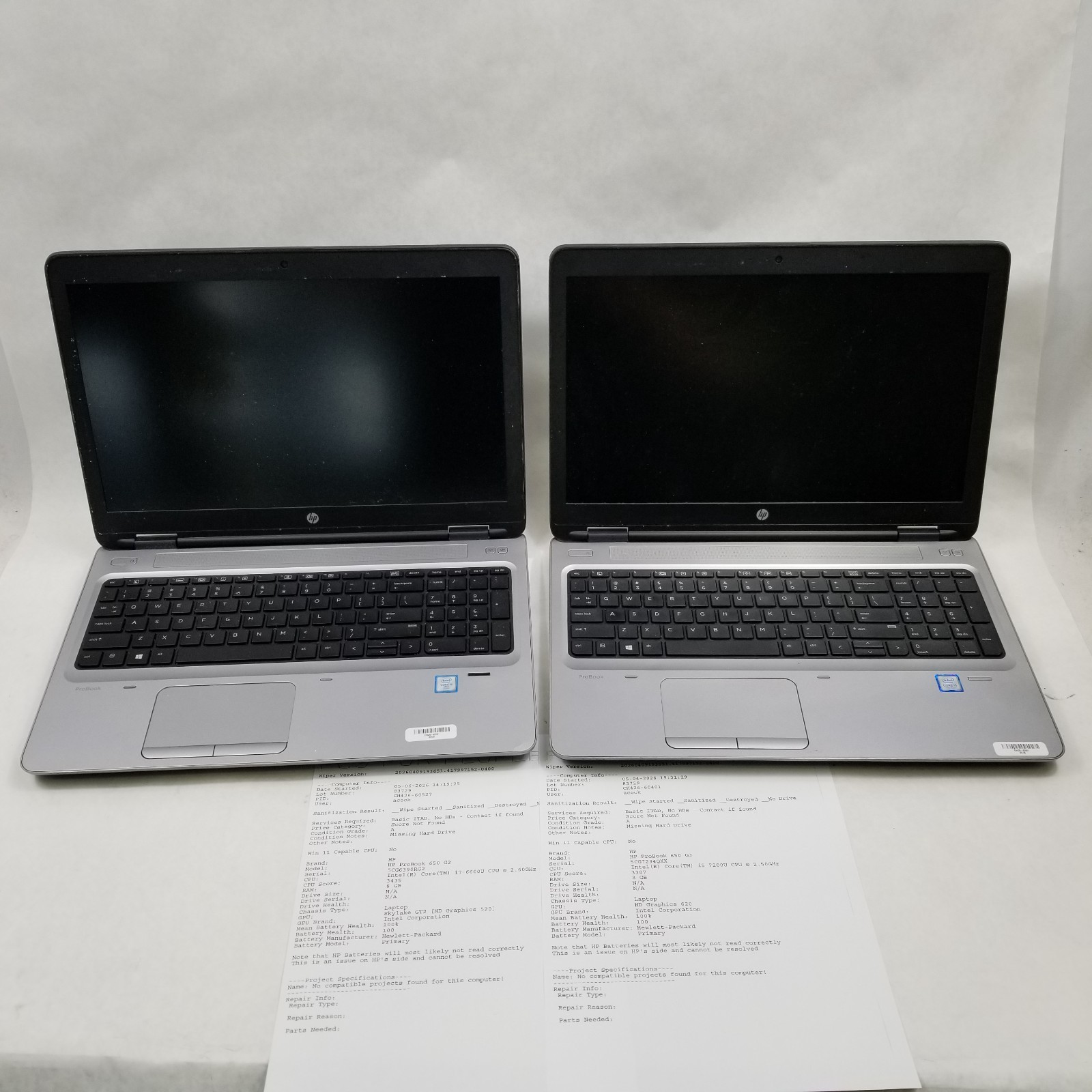 Lot of (6) HP ProBook 650 G2/G3 Laptop Intel Core i5 / i7 Mixed Specs