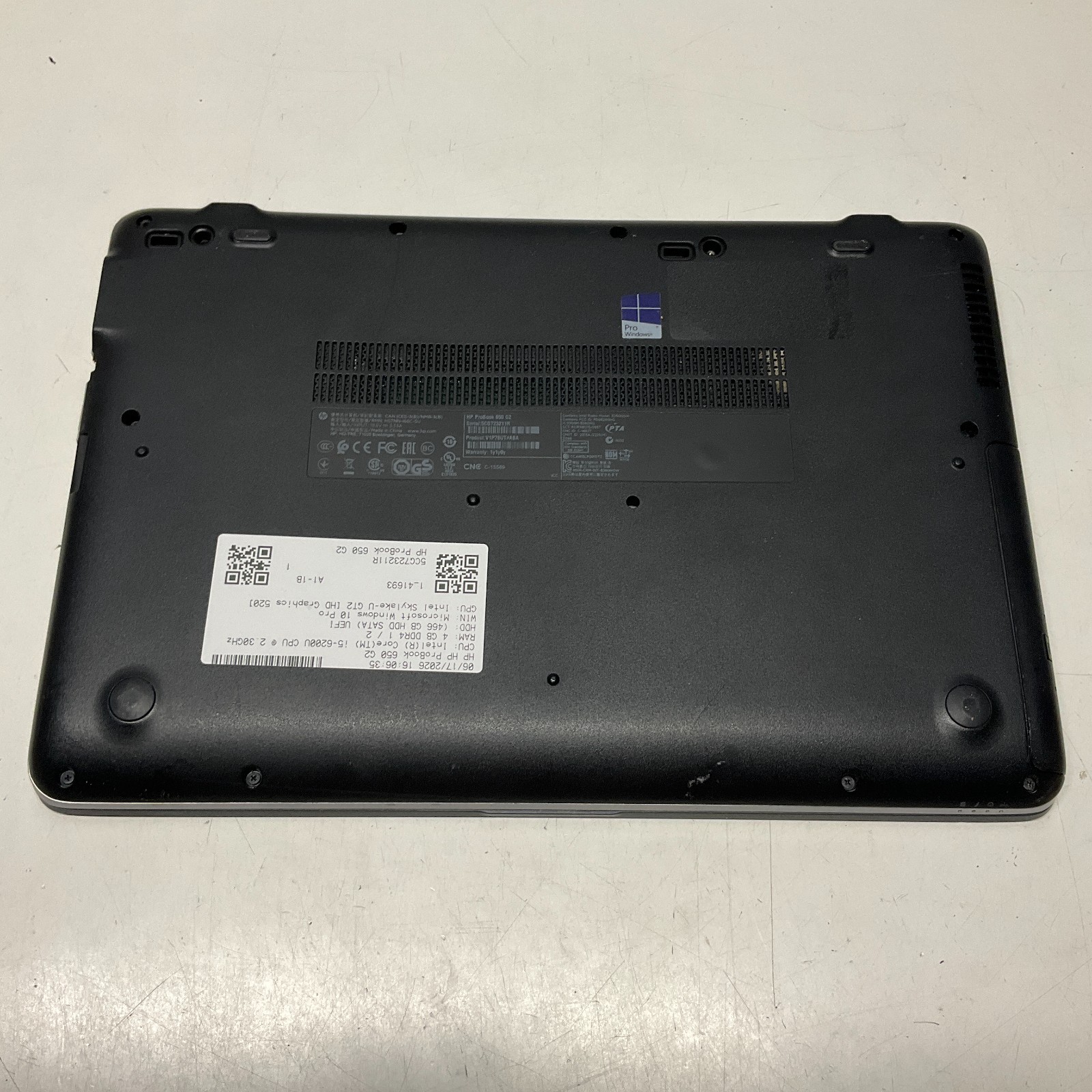 HP ProBook 650 G2 Core i5-6200U 2.30GHz 4GB 500GB HDD Windows 10 Pro Laptop