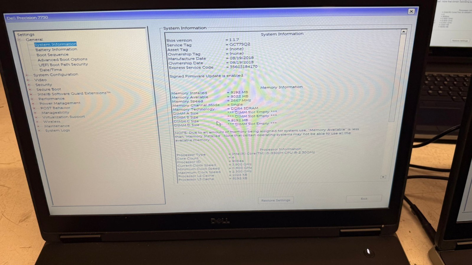 Lot of 9 Dell Precision 7730 17″ Laptop Core i5-8300H 8GB RAM NO SSD Boot Bios