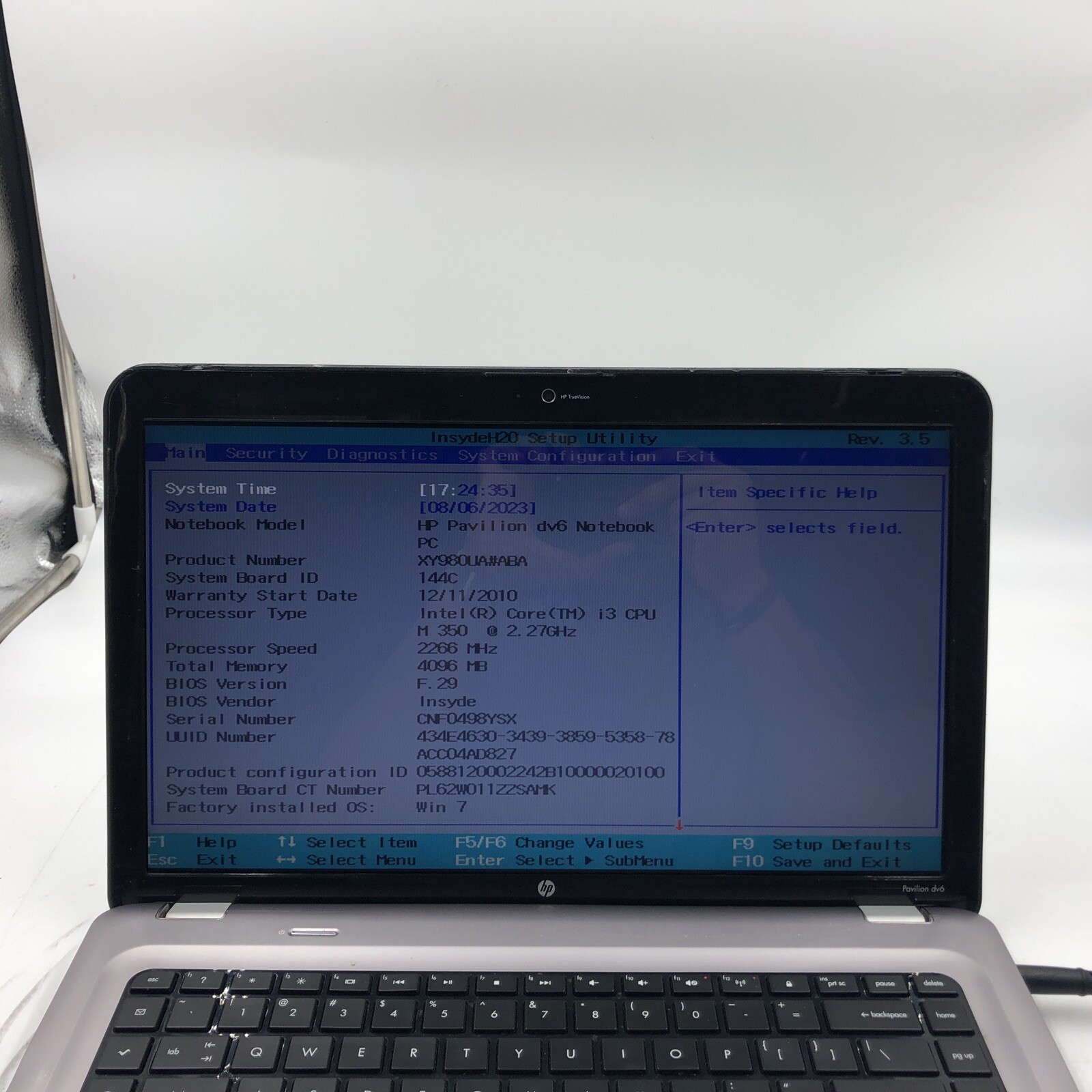 HP Pavilion DV6 Laptop i3-M350 2.27GHz 4GB RAM NO HDD/OS/Caddy Missing Screws