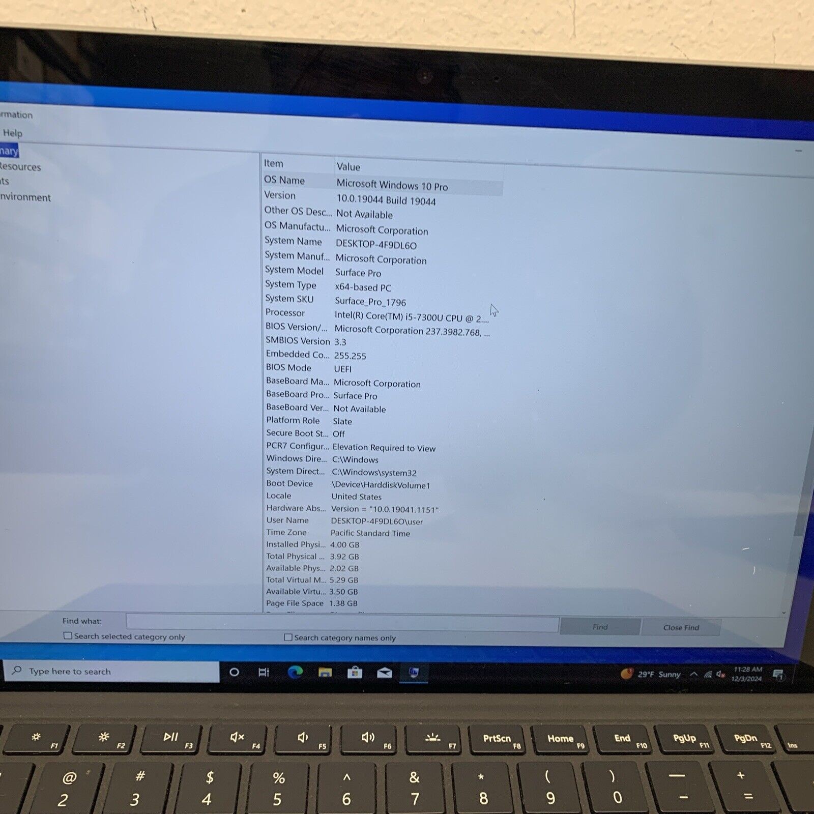 Microsoft Surface Pro 1796 i5-7300U 2.60GHZ 4GB RAM 128GB SSD WIN 11
