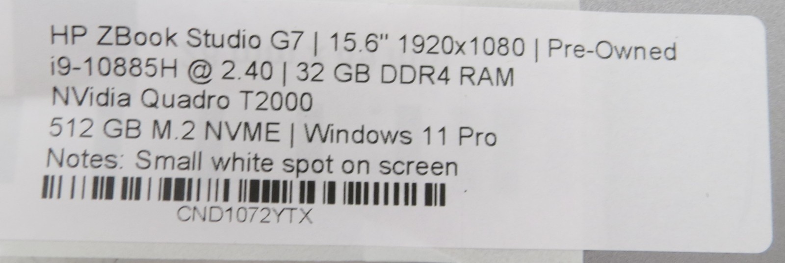HP ZBook Studio G7 | 15.6″ | i9-10885H | 32 GB | 512GB NVME | T2000 | Win11 Pro