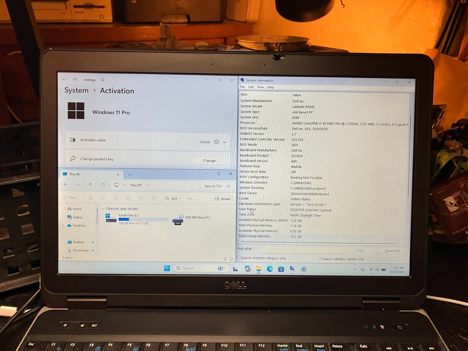 Dell Latitude E6540 15.6″ Laptop i5 2.7GHz 12GB RAM 240GB SSD Win 11 Pro Wifi HD