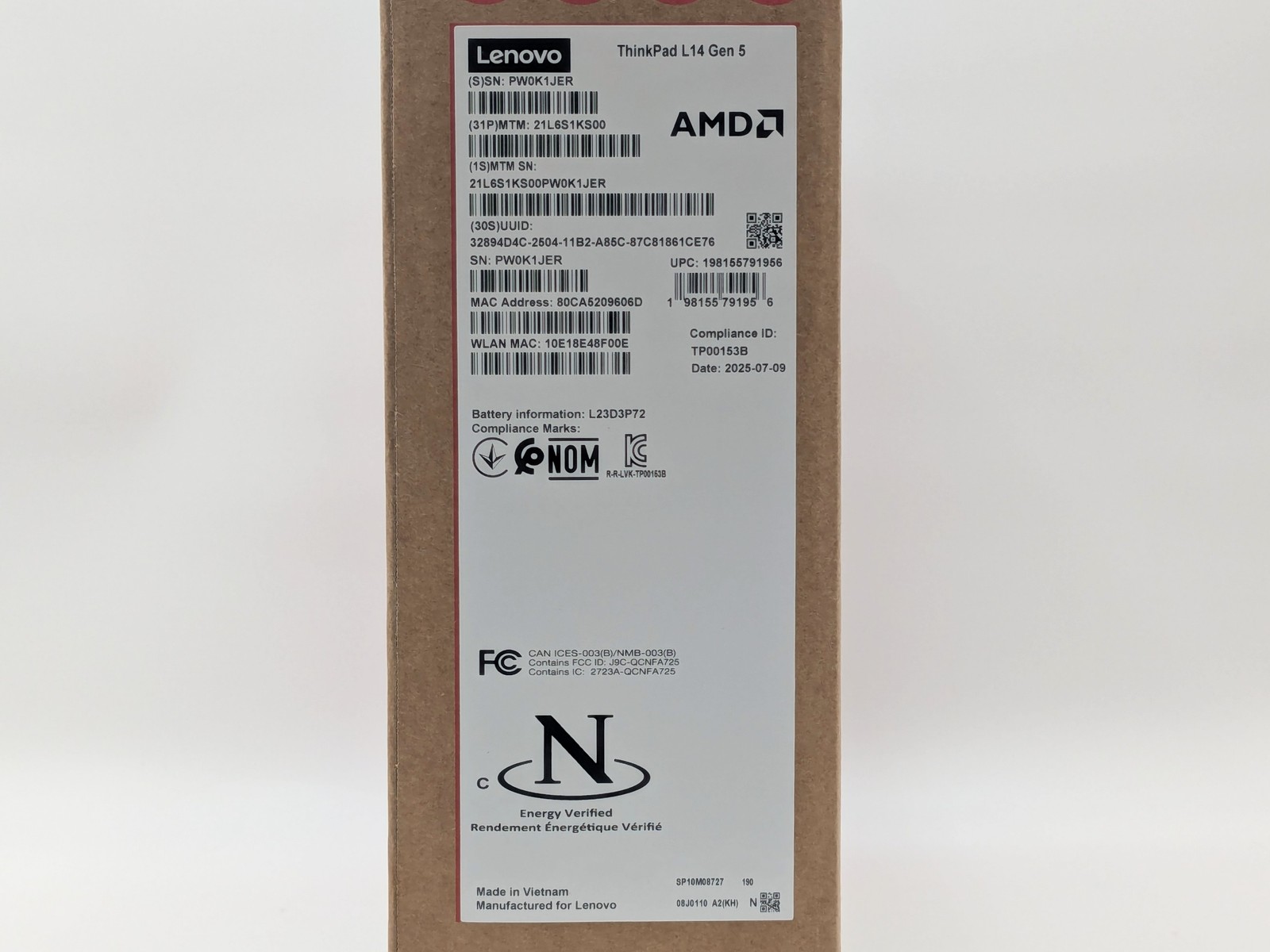 Lenovo ThinkPad L14 Gen 5 14″ FHD+ RYZEN 5 PRO 7535U 256GB 16GB W11P Warranty