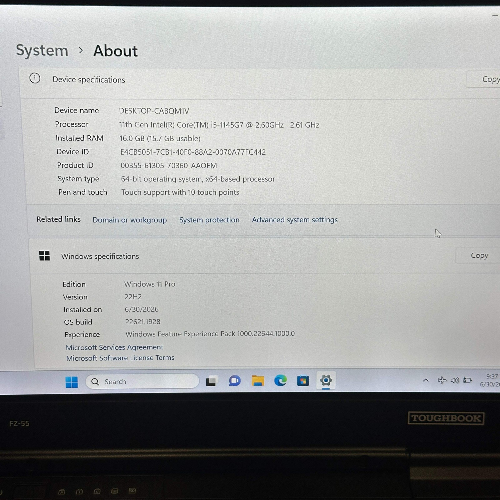 Panasonic FZ-55FZ-4LAM CABQM1V 14″ i5-1145G7 2.6GHz 16GB RAM 512GB SSD