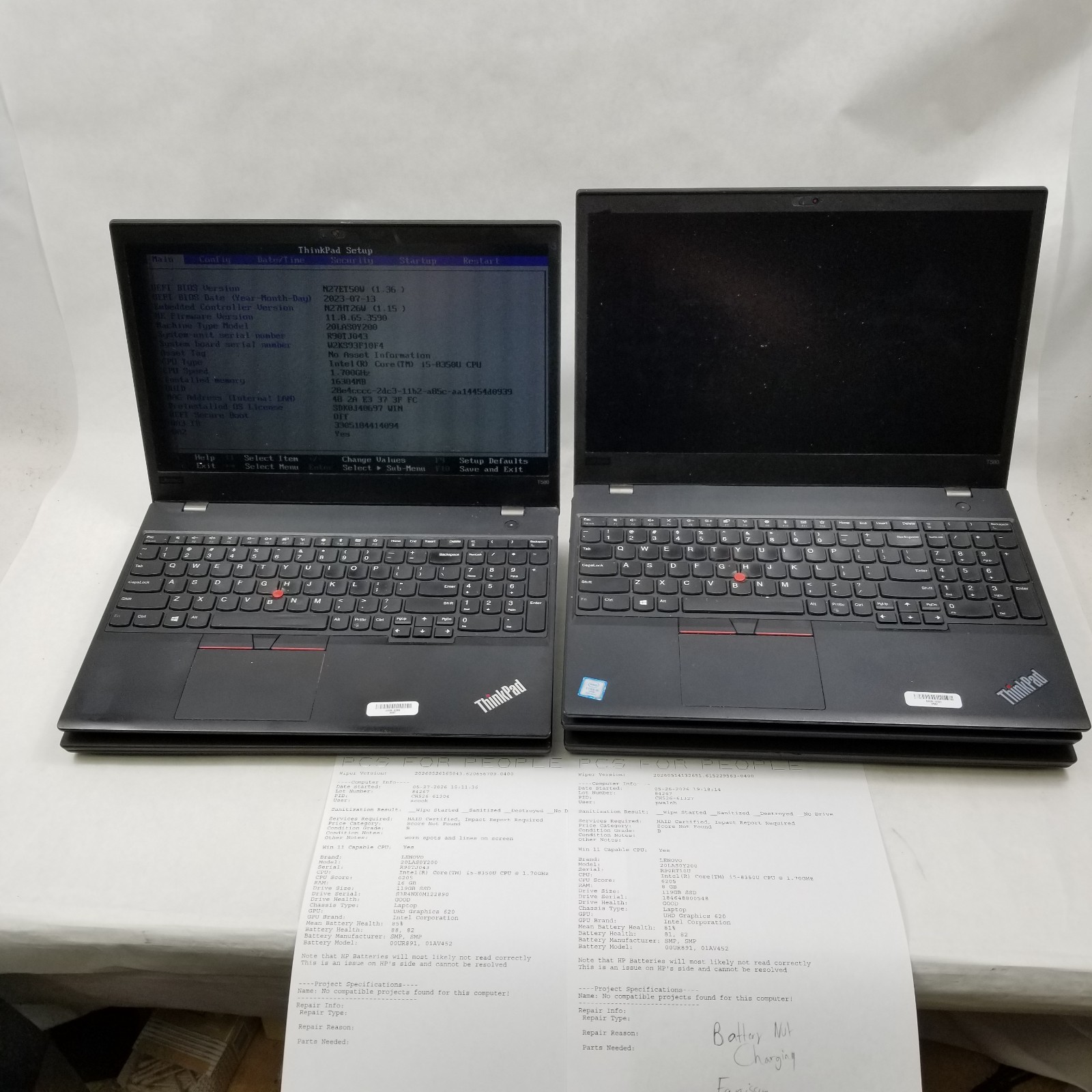 Lot of 7 Lenovo ThinkPad T580 Mixed Specs i5 / i7 for Parts or Repair *Read*