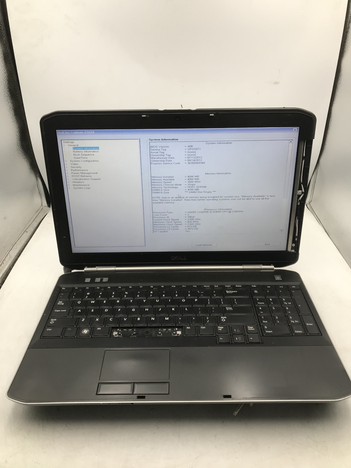 DELL LATITUDE E5520 – BOOTS TO BIOS – INTEL I5 2540M – NO RAM – READ DESCRIP -BB