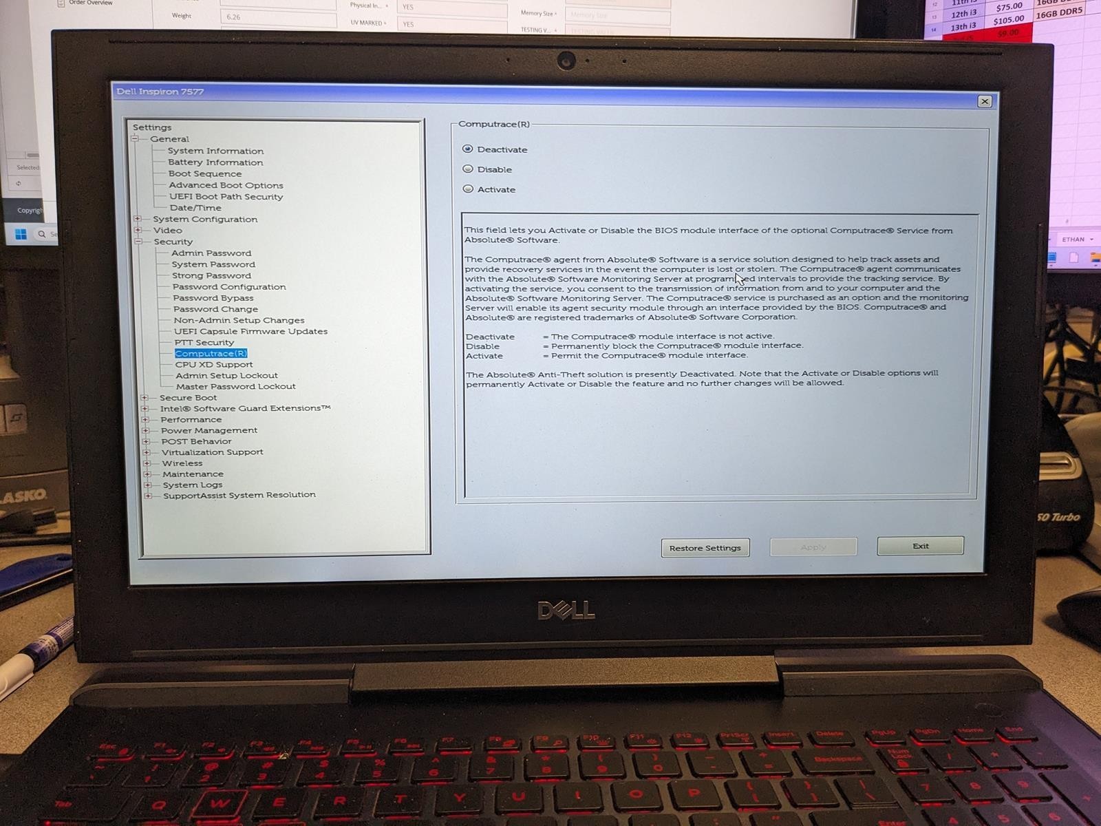 DELL INSPIRON 15 GAMING 7577 i7-7700HQ @ 2.80GHz,24GB RAM, NO HDD/OS
