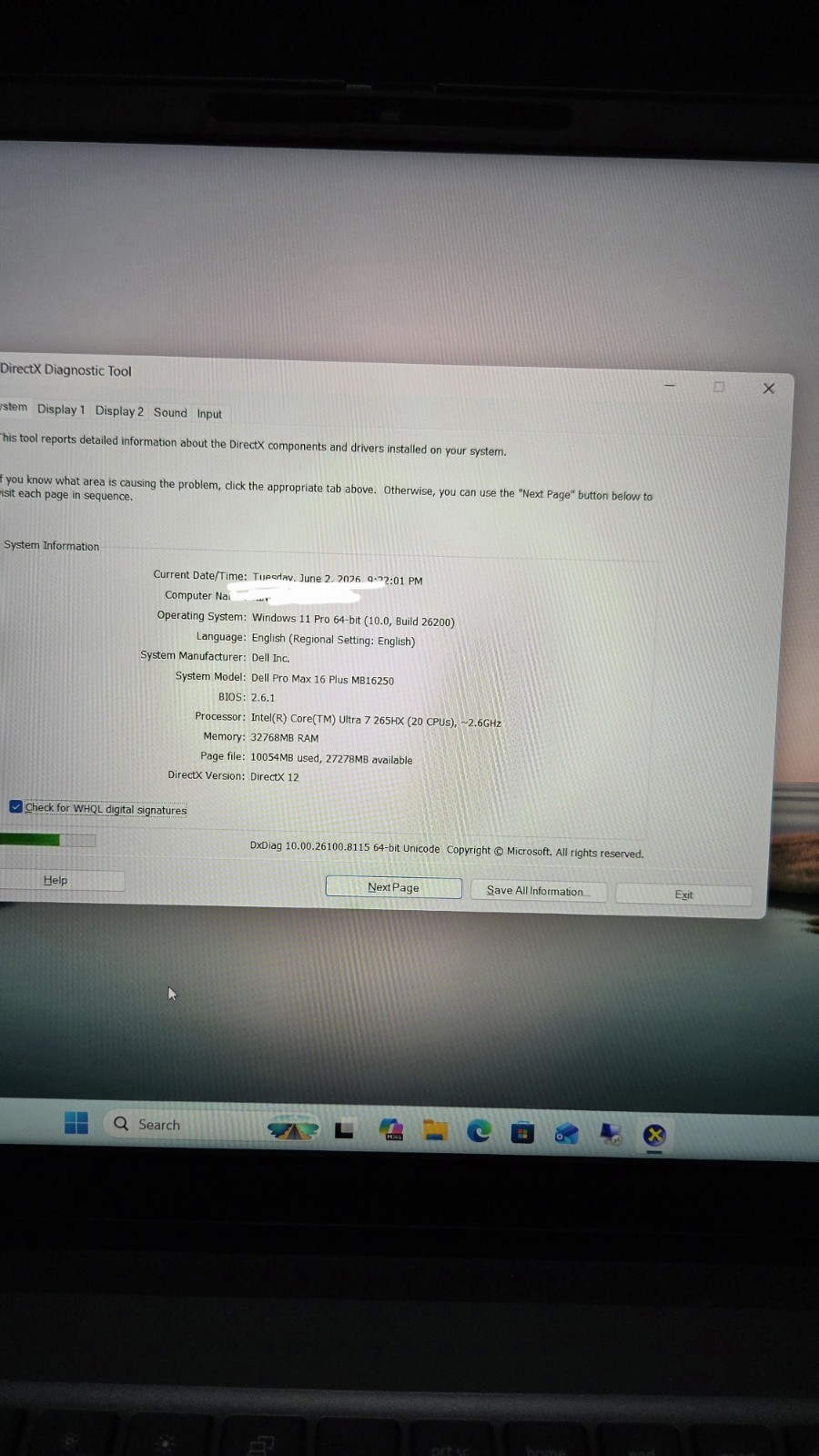 Dell Pro Max 16 Plus MB16250 Nvidia RTX PRO 1000-Ultra 7- 2TB Nvme- 32GB RAM