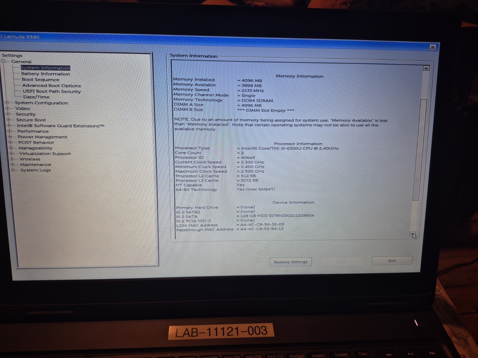 Dell Latitude 5580 15,6″ FHD i5-6300U 4GB Ram 128GB SSD NO OS