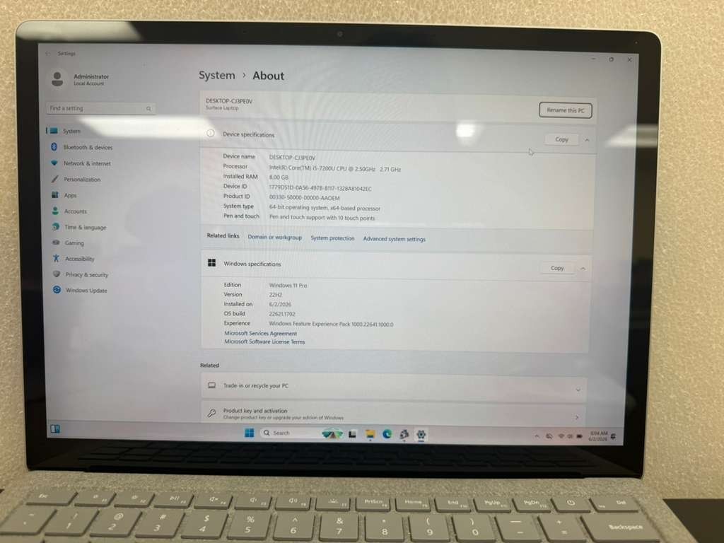 Microsoft Surface Laptop 1769 13.5″ Touch i5-7200U 8GB RAM 256GB SSD Windows 11