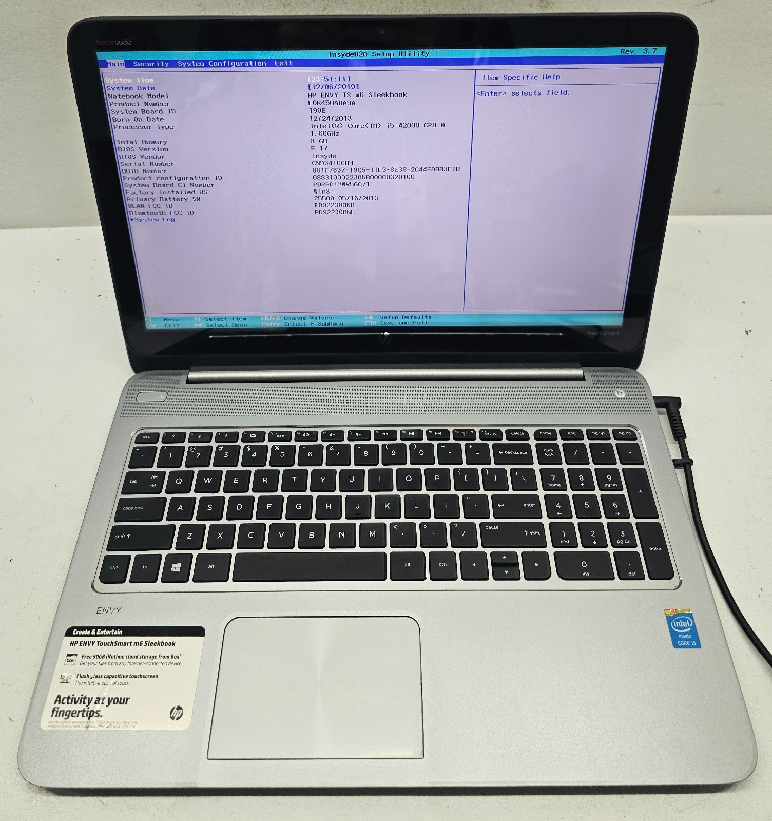 HP ENVY TS m6-k025dx Sleekbook Laptop Intel Core i5-4200U 8GB Ram NO HD/OS (FL)