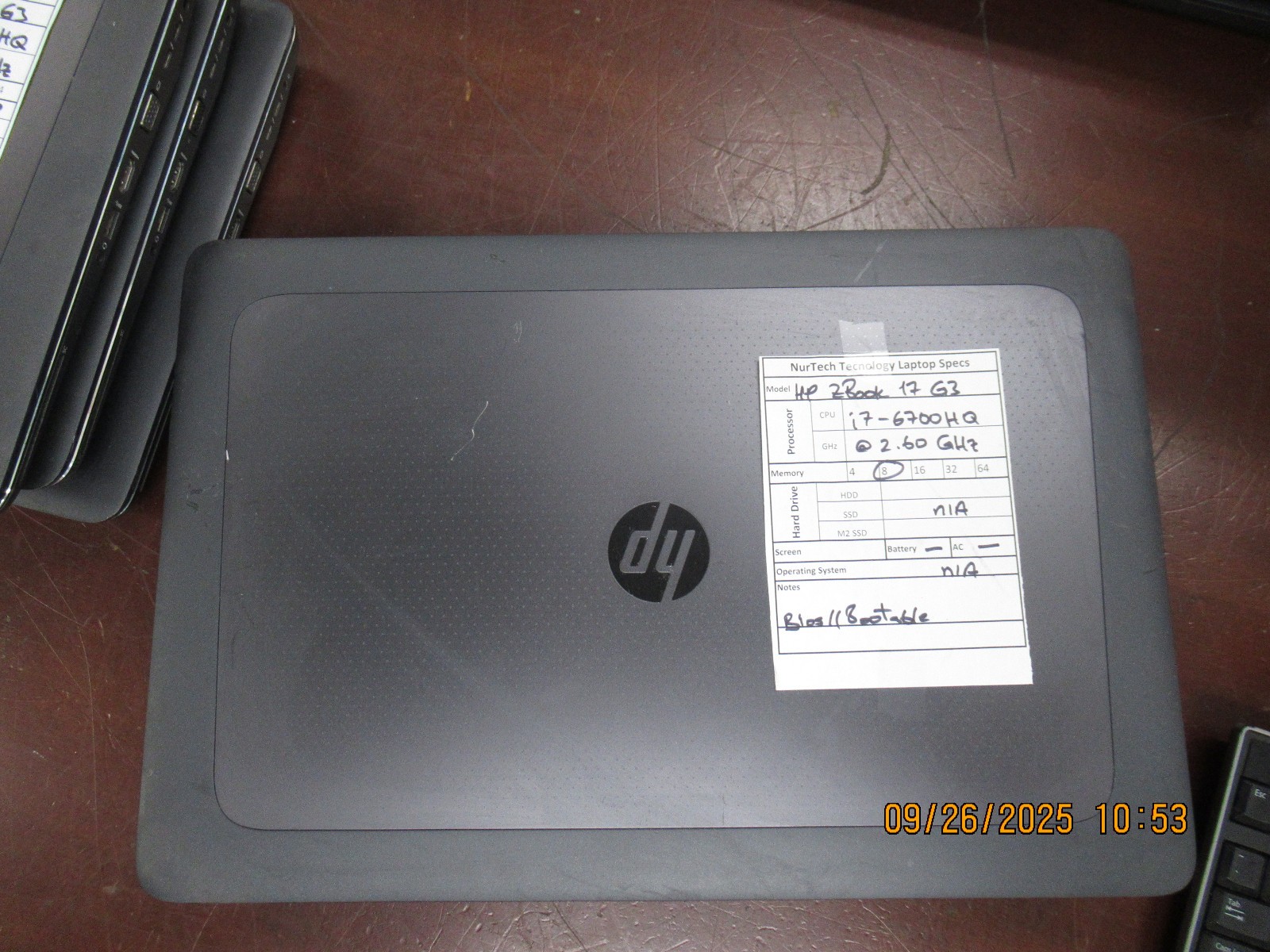 Lot of 2 HP ZBook 17 G3 i7 6700HQ 2.60GHz 8GB Laptop +BIOS [NO HDD/BATTERY/AC/OS