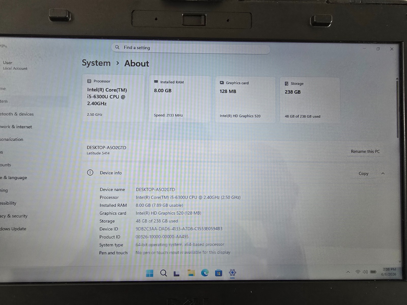 Dell Latitude 5414 Rugged 14″ i5-6300U 2.4GHz 8GB 256GB SSD Win 11 Pro