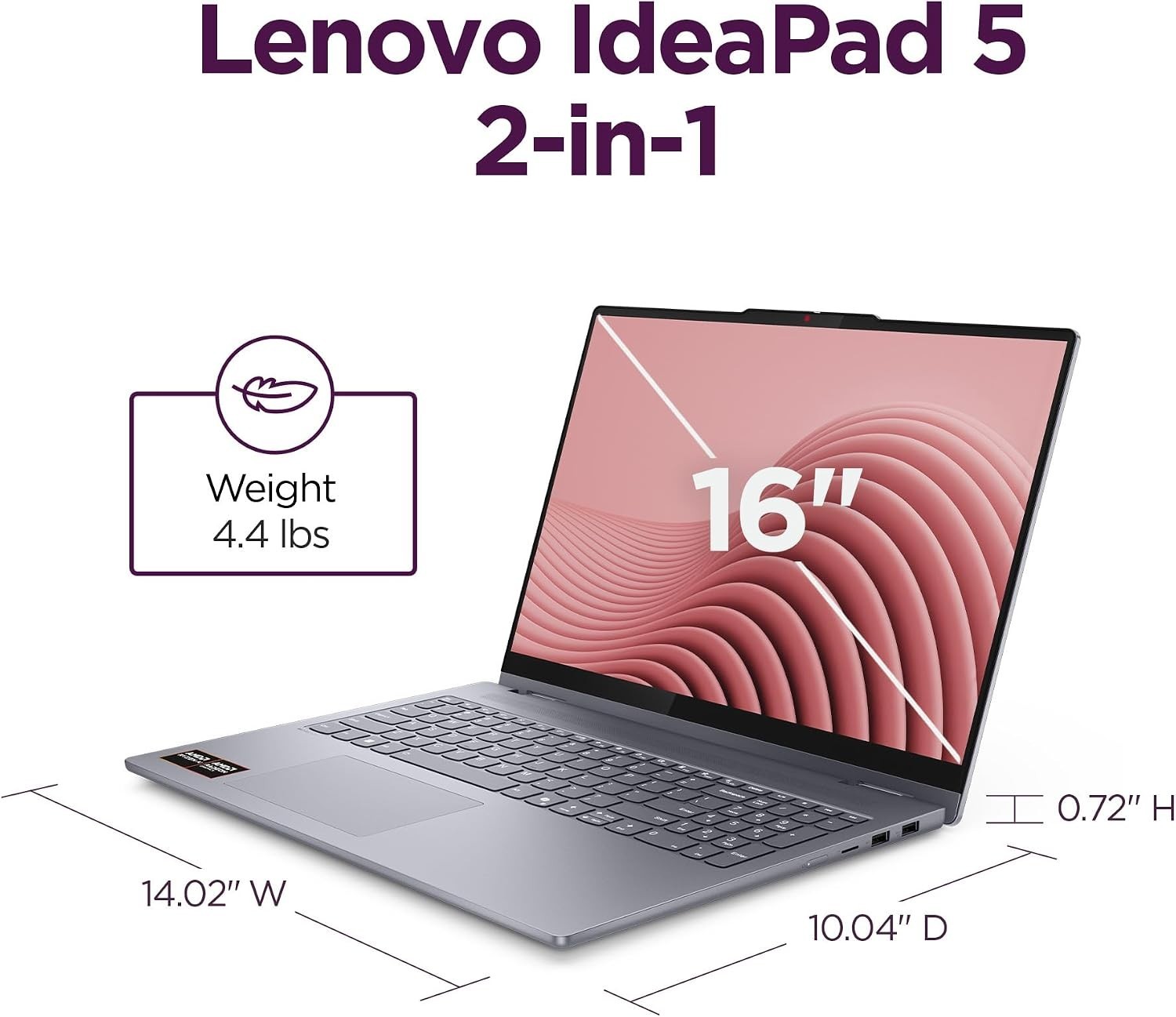 Lenovo IdeaPad 5 2-in-1 16″ WUXGA IPS Touchscreen Display Laptop – AMD Ryzen AI