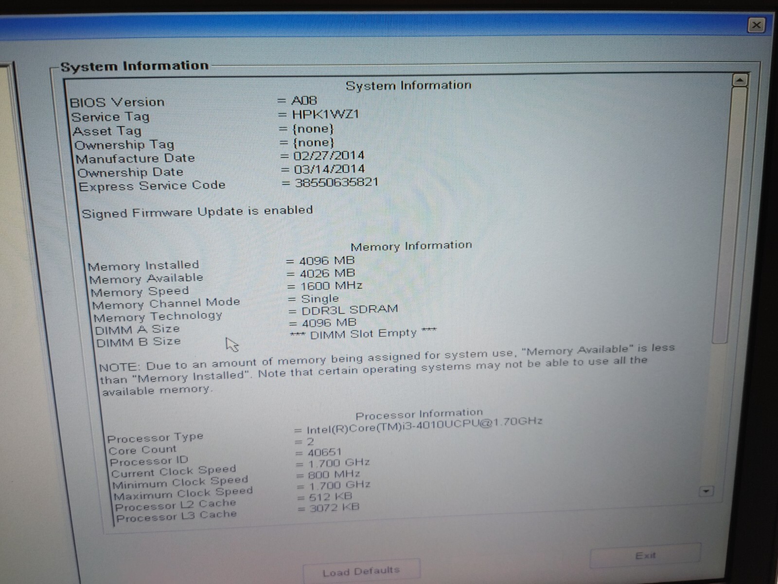 Dell Latitude E7240 Core i3-4010U@1.70GHz,4GB RAM, NO HD FOR PARTS/ Repair