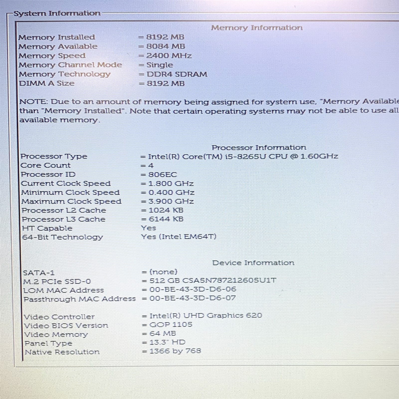Dell Latitude 3310 13.3″ Intel i5-8265U 1.60 GHz 8GB 512GB NVMe Windows 11 w/AC