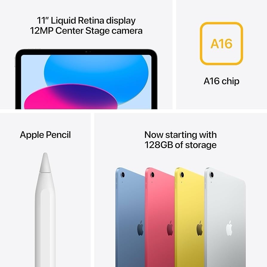 Apple iPad 11″ Liquid Retina Blue A16 Wi‑Fi 128GB USB-C Apple Pencil Support