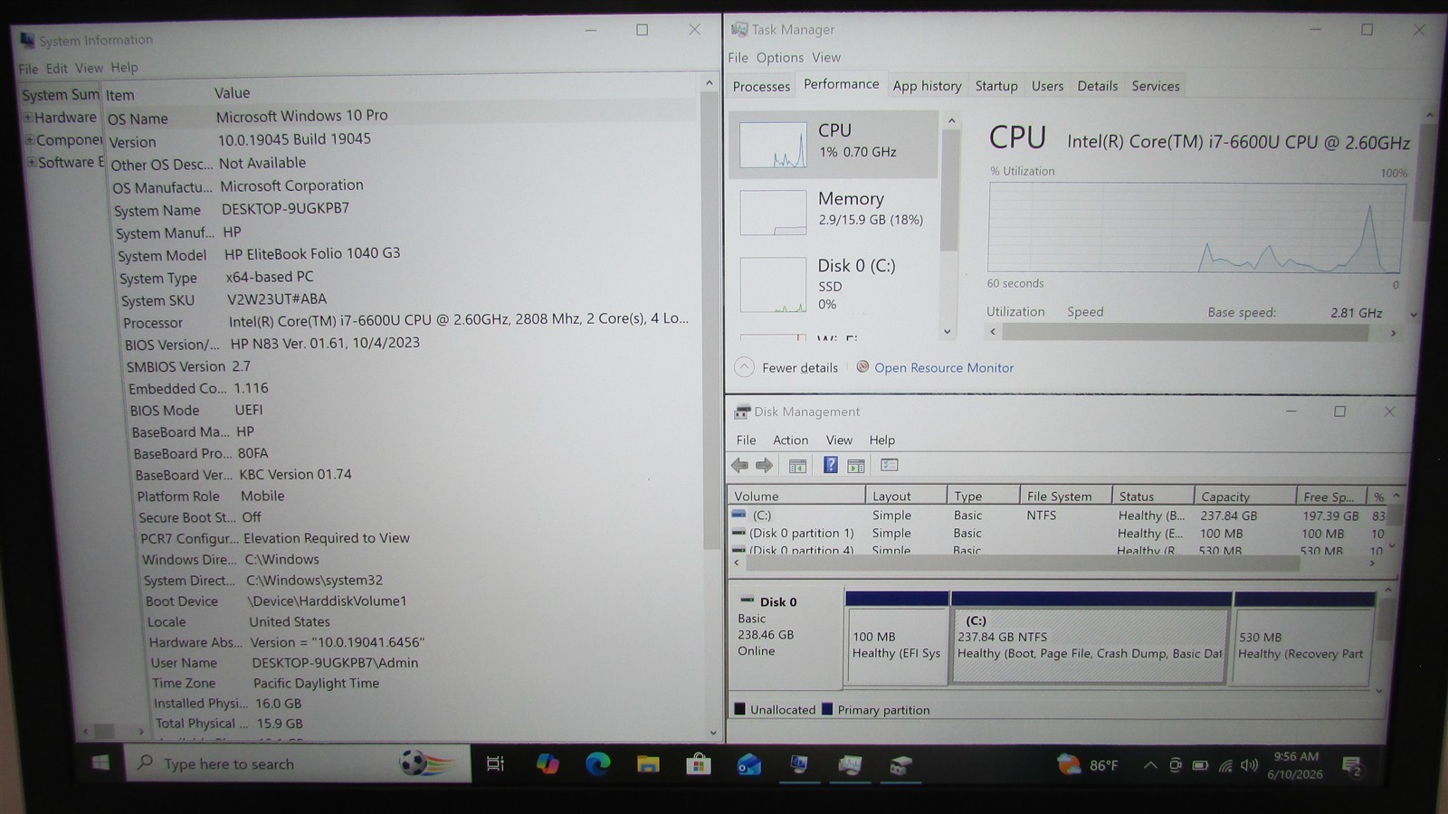 HP Elitebook Folio 1040 G3 i7-6600U 2.6GHz 16GB RAM 256GB m.2 14″ W10P COSM DMG
