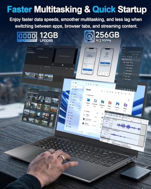 15.6″ Laptop, 12GB LPDDR5 RAM, 256GB SSD, Laptop Computer with N95 Quad