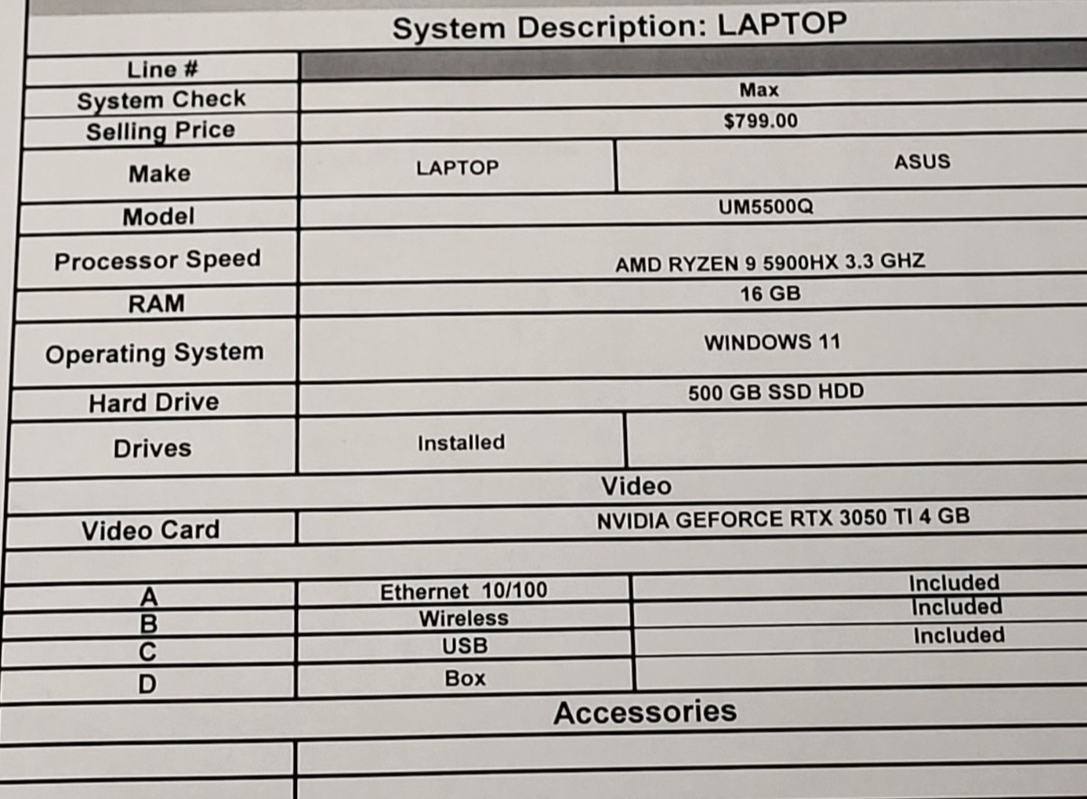 (N88291-1) Asus UM5500Q Laptop